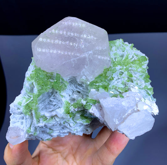 Pink Morganite with Green Tourmalines on Albite from Afghanistan - 481 gram