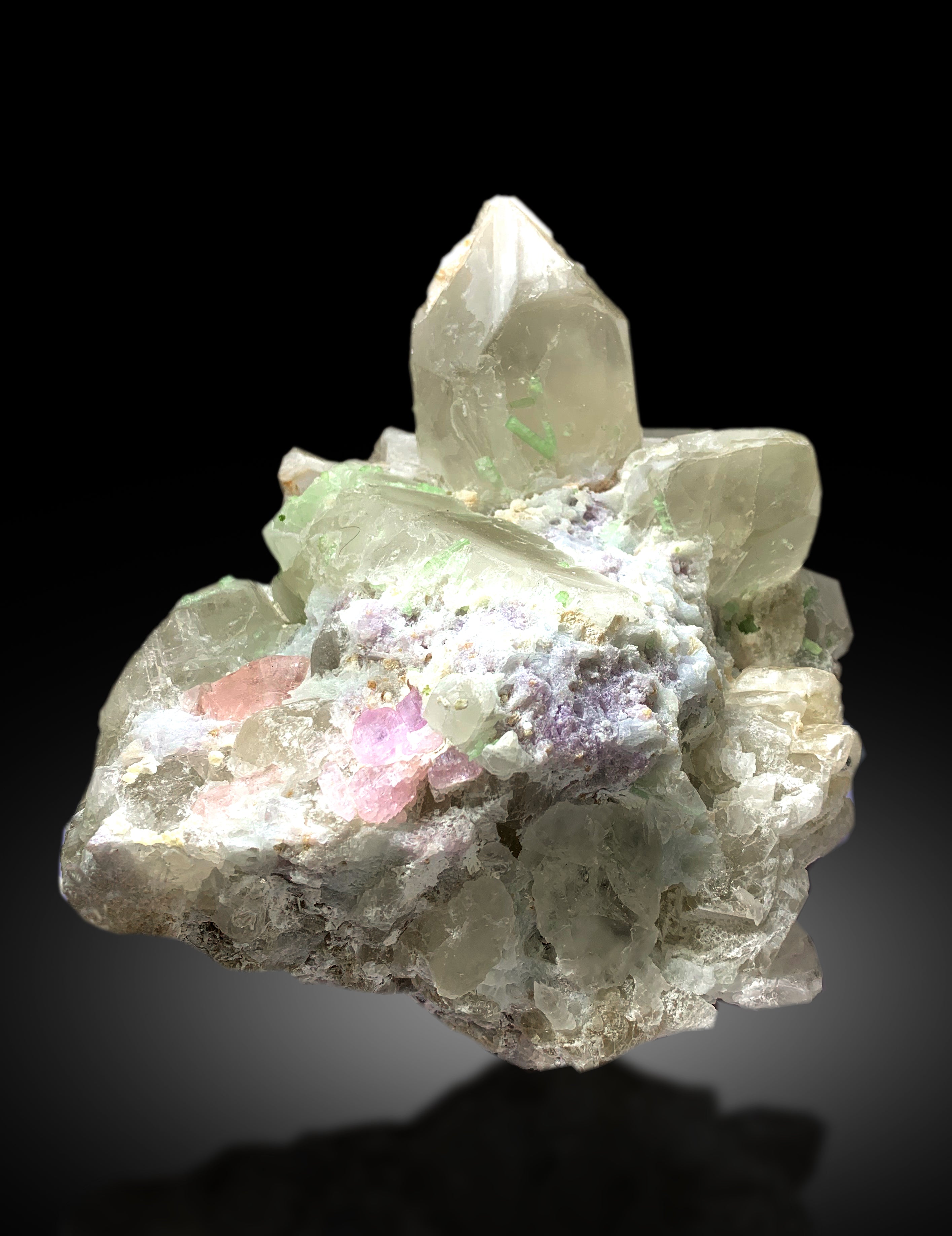 Natural Pink Color Morganite with Kunzites, Quartz Green Tourmalines and Lepidolite Combo Specimen, Pink Kunzite, Fine Mineral - 6350 gram