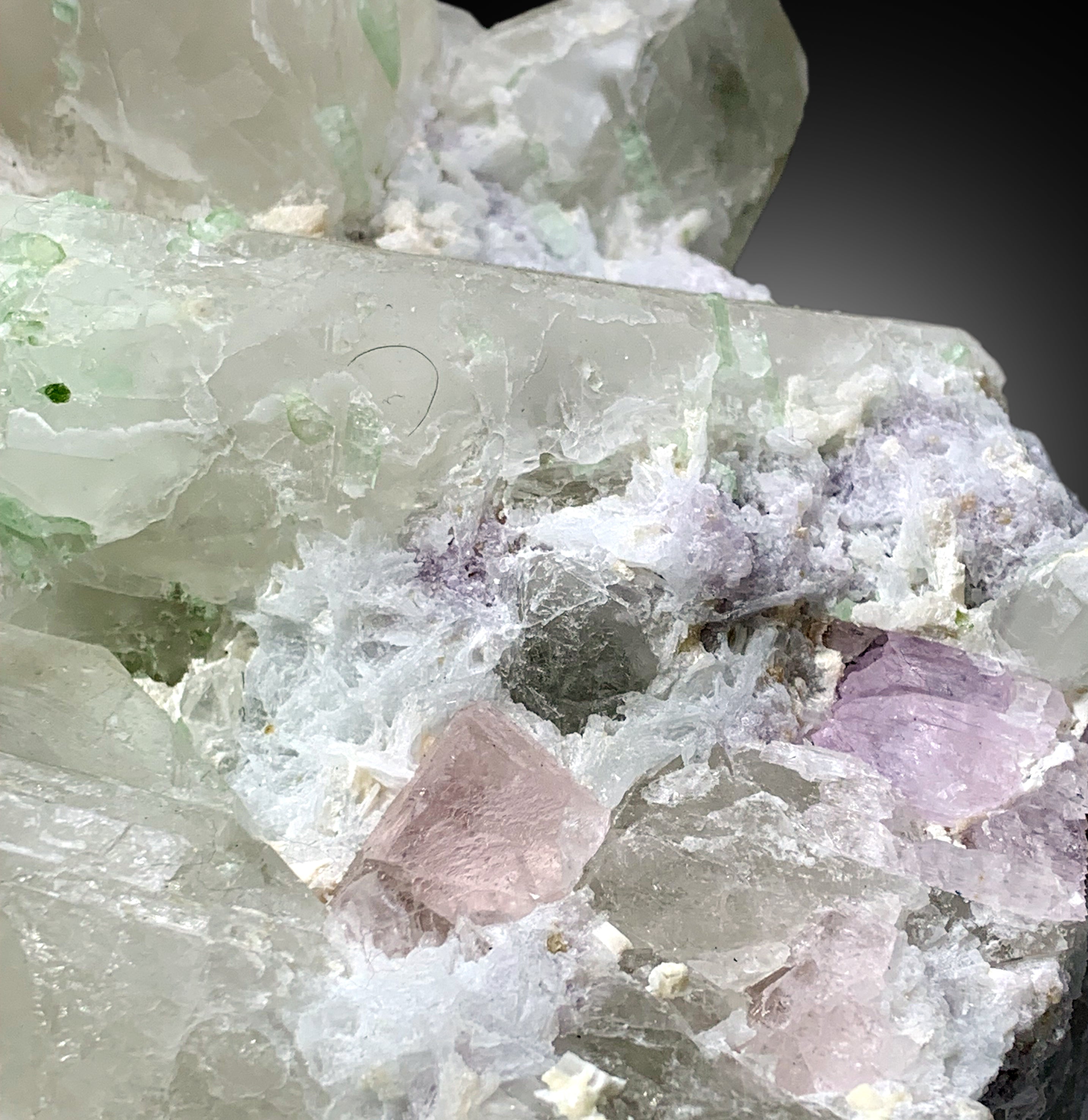 Natural Pink Color Morganite with Kunzites, Quartz Green Tourmalines and Lepidolite Combo Specimen, Pink Kunzite, Fine Mineral - 6350 gram