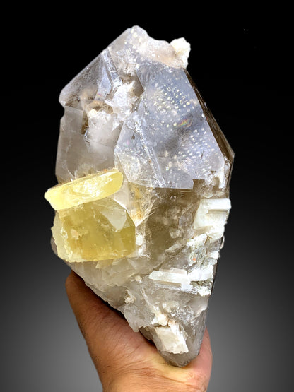 Spodumene var Triphane Crystals on Smoky Quartz from Afghanistan - 5140 gram