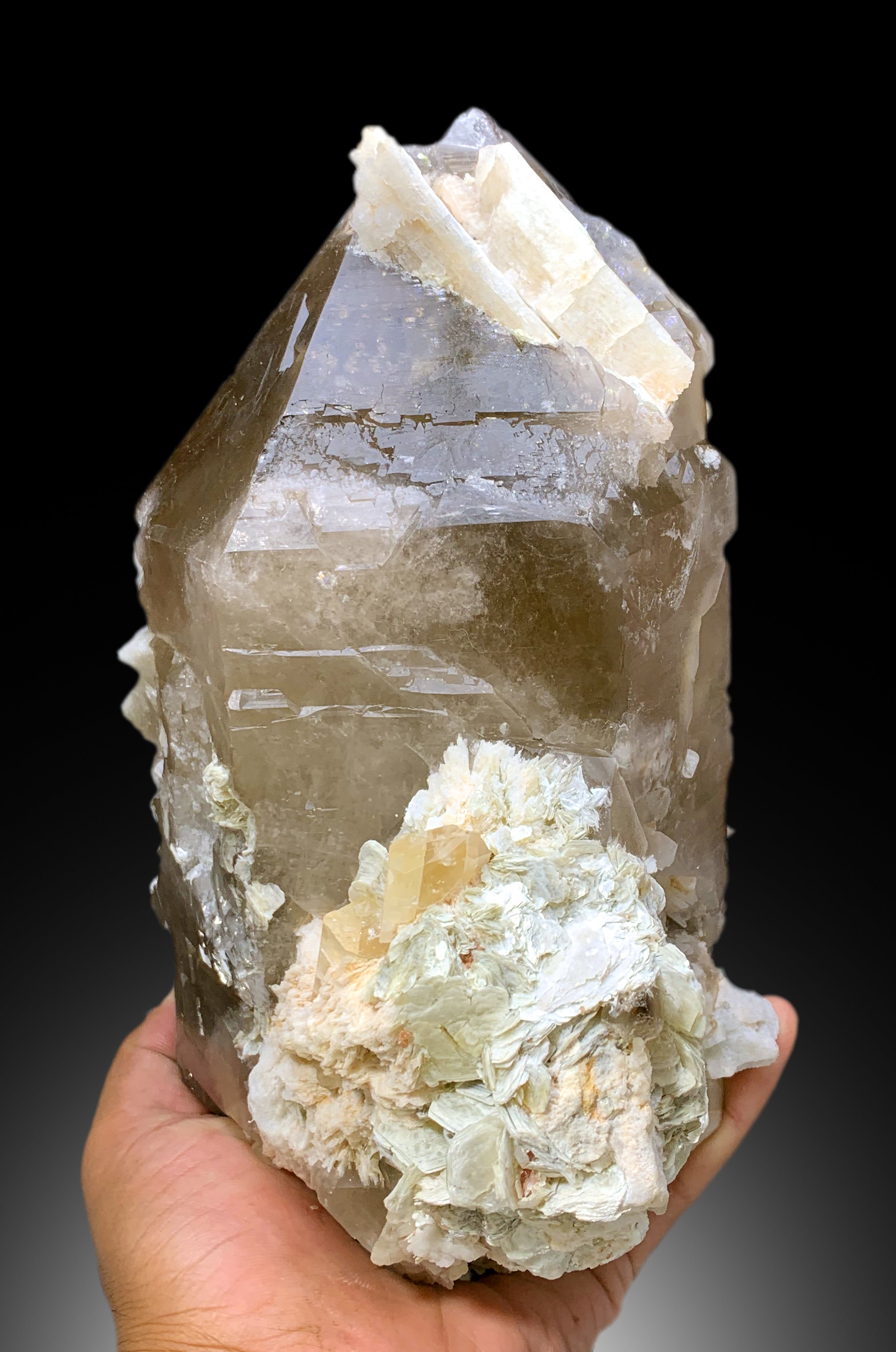 Spodumene var Triphane Crystals on Smoky Quartz from Afghanistan - 5140 gram