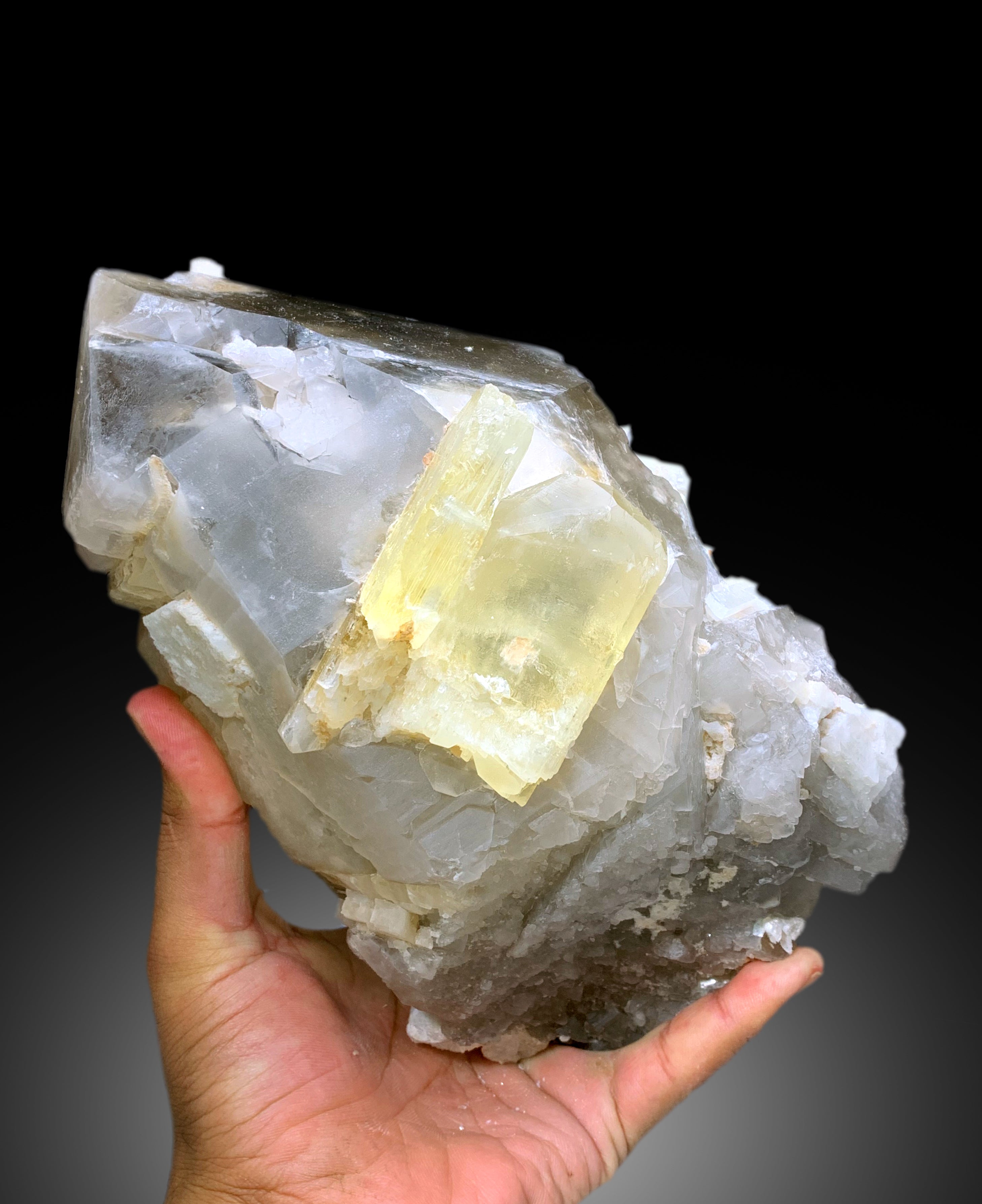 Spodumene var Triphane Crystals on Smoky Quartz from Afghanistan - 5140 gram