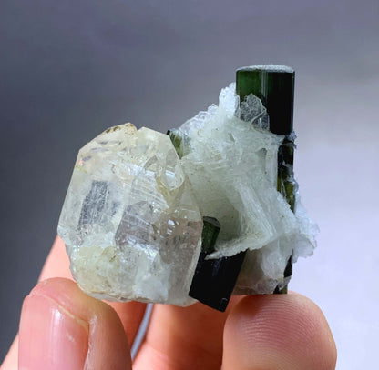 Green Cap Tourmaline Crystal With Albite And Quartz From Afghanistan - 21 Grams