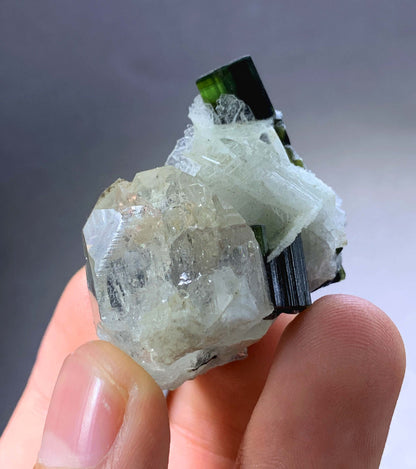 Green Cap Tourmaline Crystal With Albite And Quartz From Afghanistan - 21 Grams