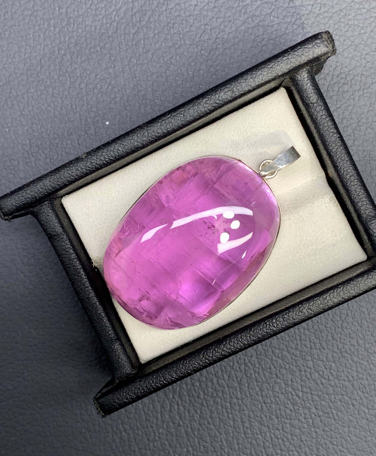 Polished Fuchsia Pink Kunzite On Silver Pendant, Kunzite Neckalce From Afghanistan - 21 gm