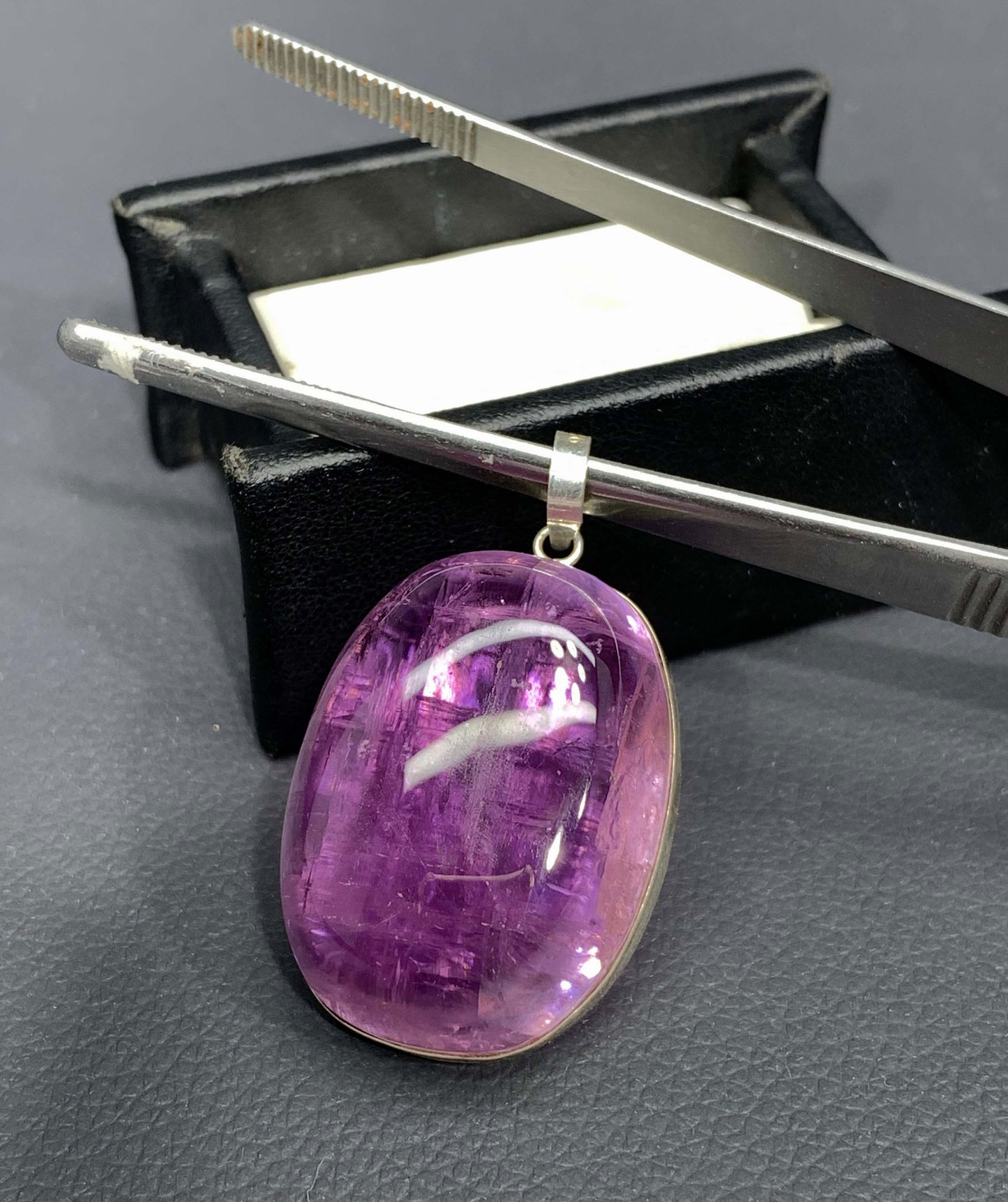 Polished Fuchsia Pink Kunzite On Silver Pendant, Kunzite Neckalce From Afghanistan - 21 gm