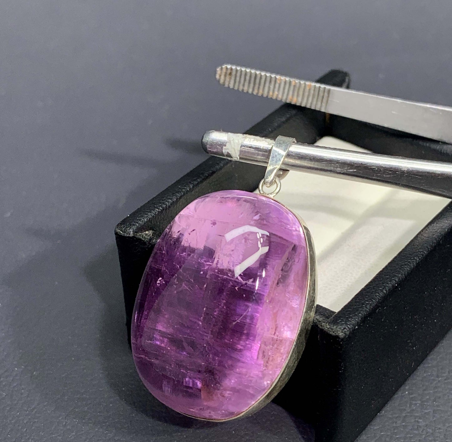 Polished Fuchsia Pink Kunzite On Silver Pendant, Kunzite Neckalce From Afghanistan - 21 gm
