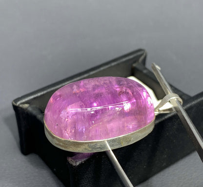 Polished Fuchsia Pink Kunzite On Silver Pendant, Kunzite Neckalce From Afghanistan - 21 gm