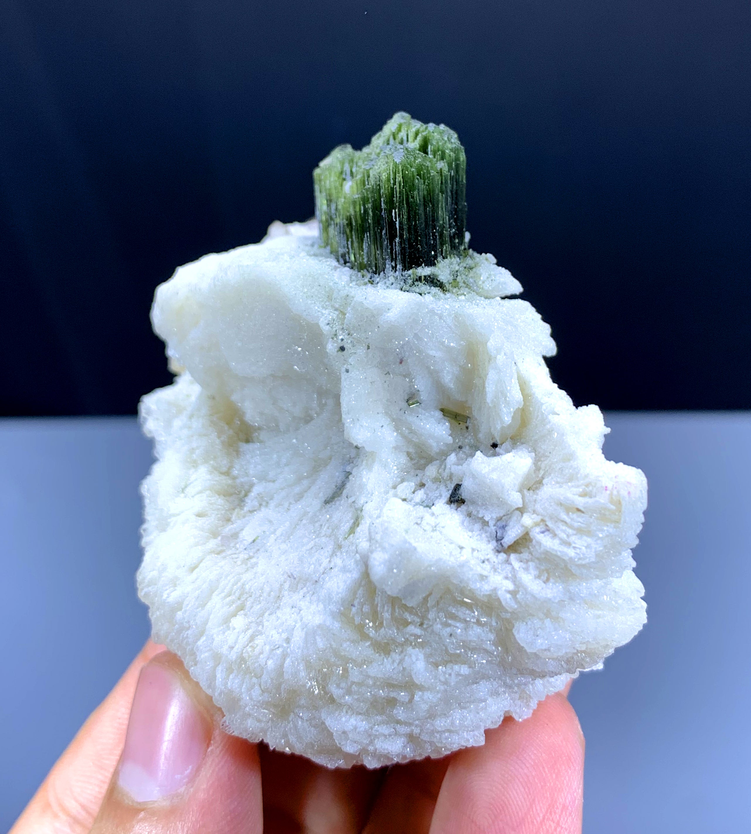 Green Tourmaline with Quartz on Cleavelandite Albite from Pakistan - 150 gram