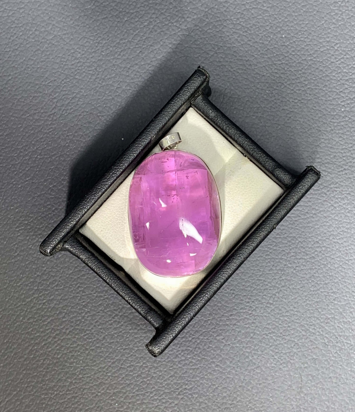 Polished Fuchsia Pink Kunzite On Silver Pendant, Kunzite Neckalce From Afghanistan - 21 gm