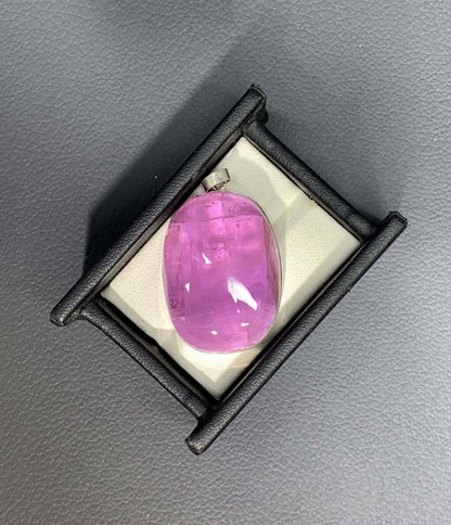 Polished Fuchsia Pink Kunzite On Silver Pendant, Kunzite Neckalce From Afghanistan - 21 gm