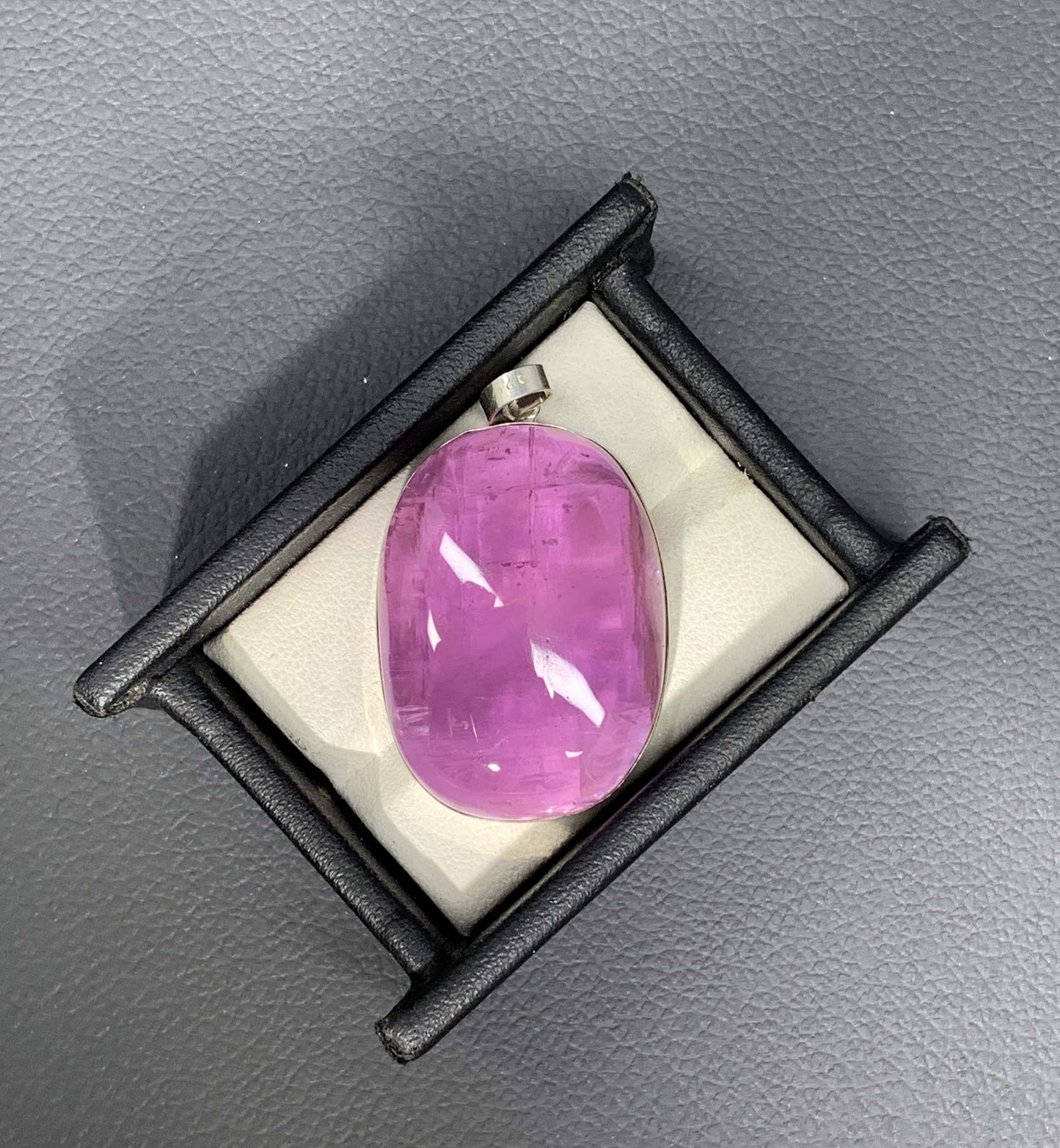 Polished Fuchsia Pink Kunzite On Silver Pendant, Kunzite Neckalce From Afghanistan - 21 gm