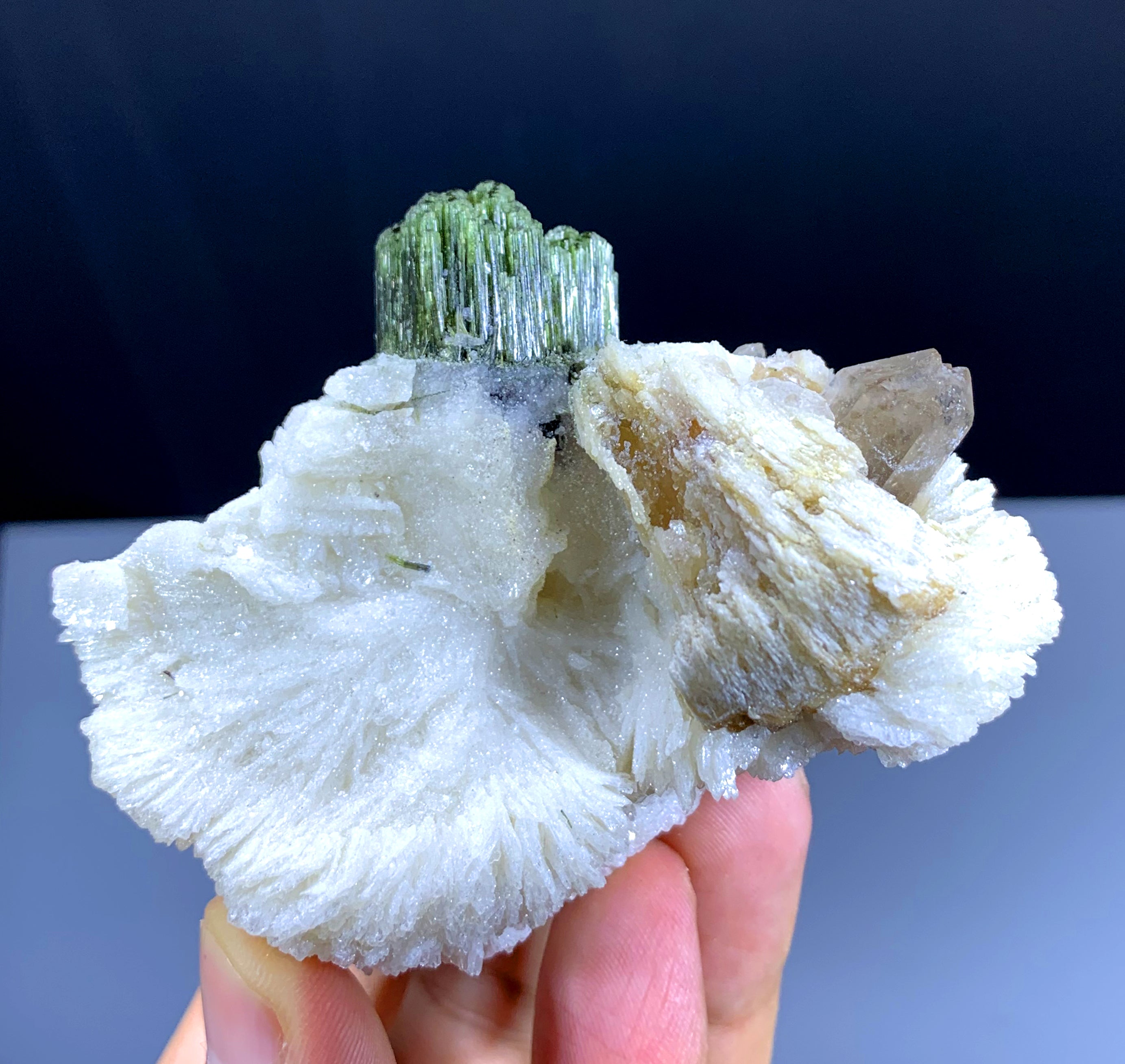 Green Tourmaline with Quartz on Cleavelandite Albite from Pakistan - 150 gram