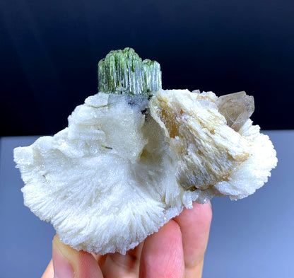 Green Tourmaline with Quartz on Cleavelandite Albite from Pakistan - 150 gram