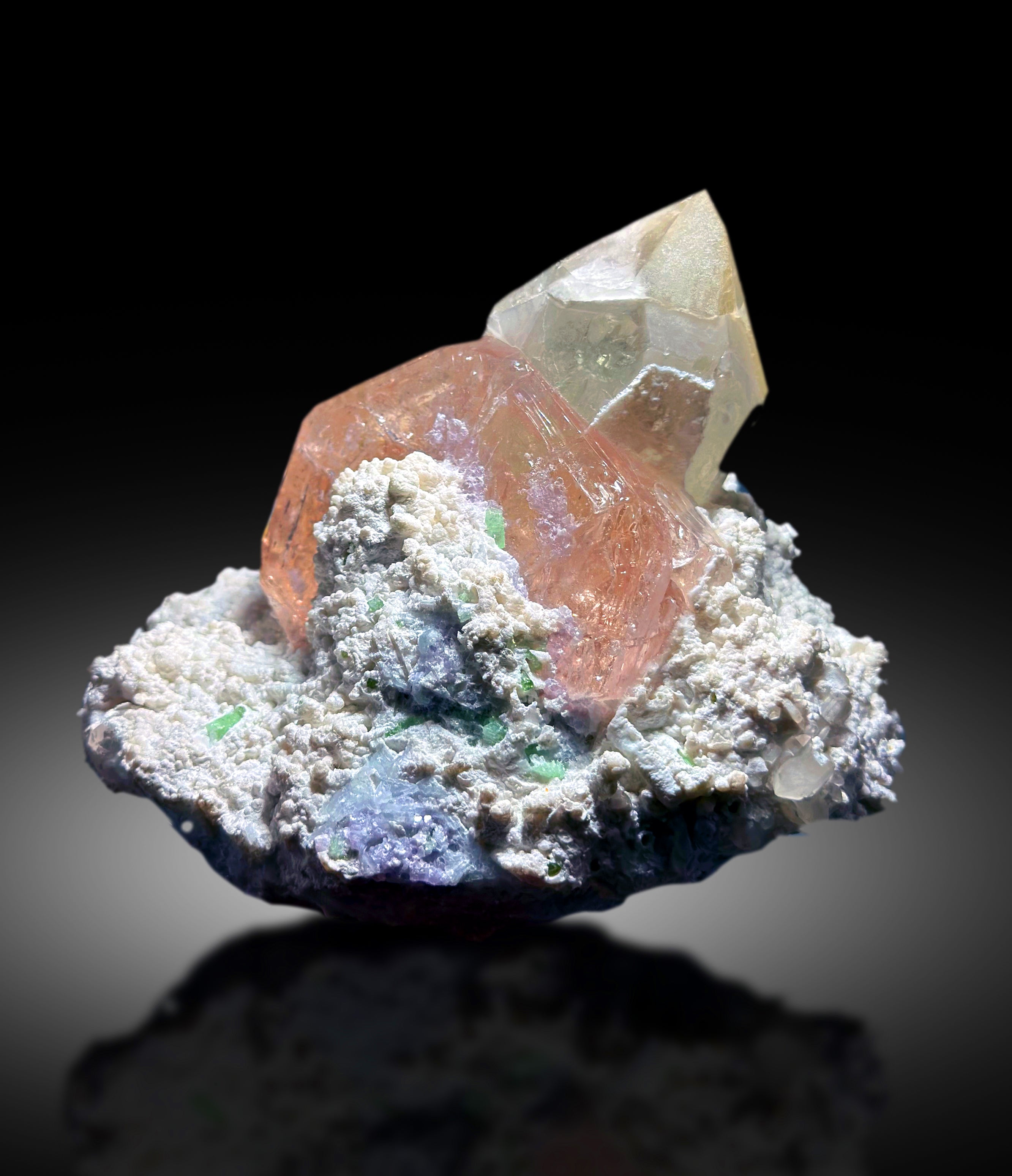 Exquisite Peach Pink Color Morganite with with Green Tourmalines Quartz and Albite, Morganite Specimen from Dara-i-Pech Afghanistan - 1412 g