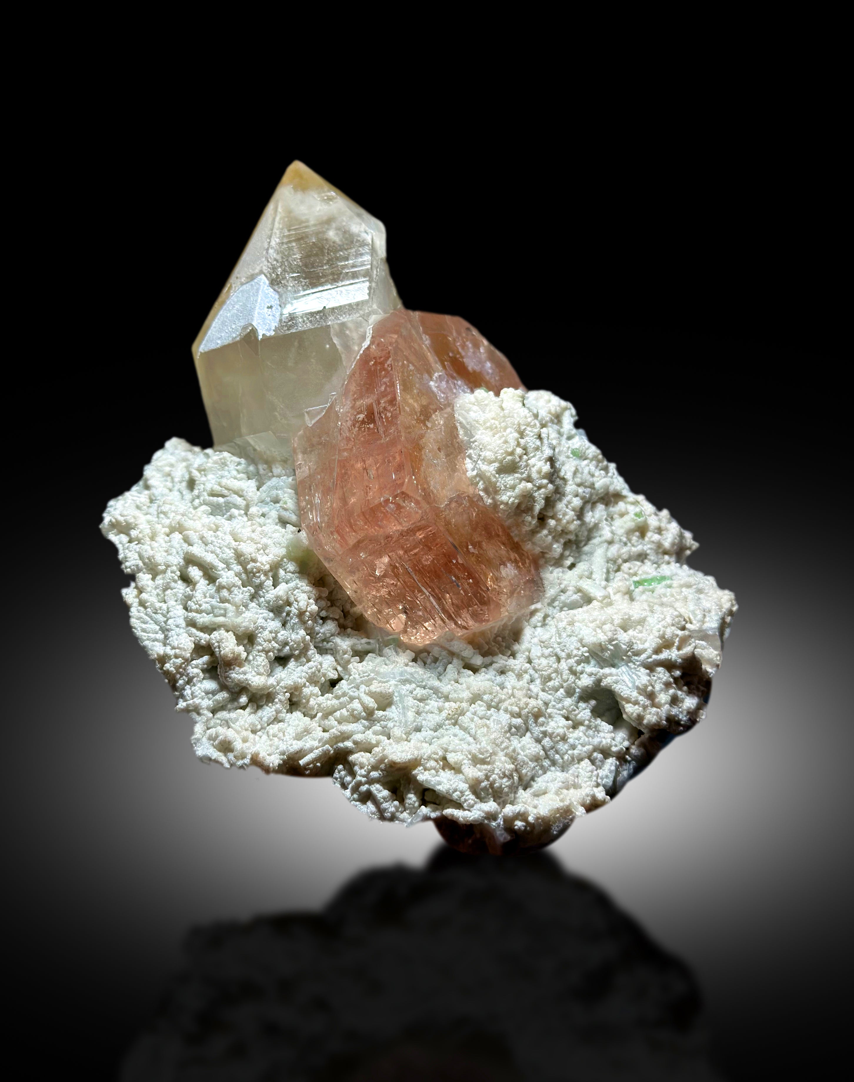 Exquisite Peach Pink Color Morganite with with Green Tourmalines Quartz and Albite, Morganite Specimen from Dara-i-Pech Afghanistan - 1412 g