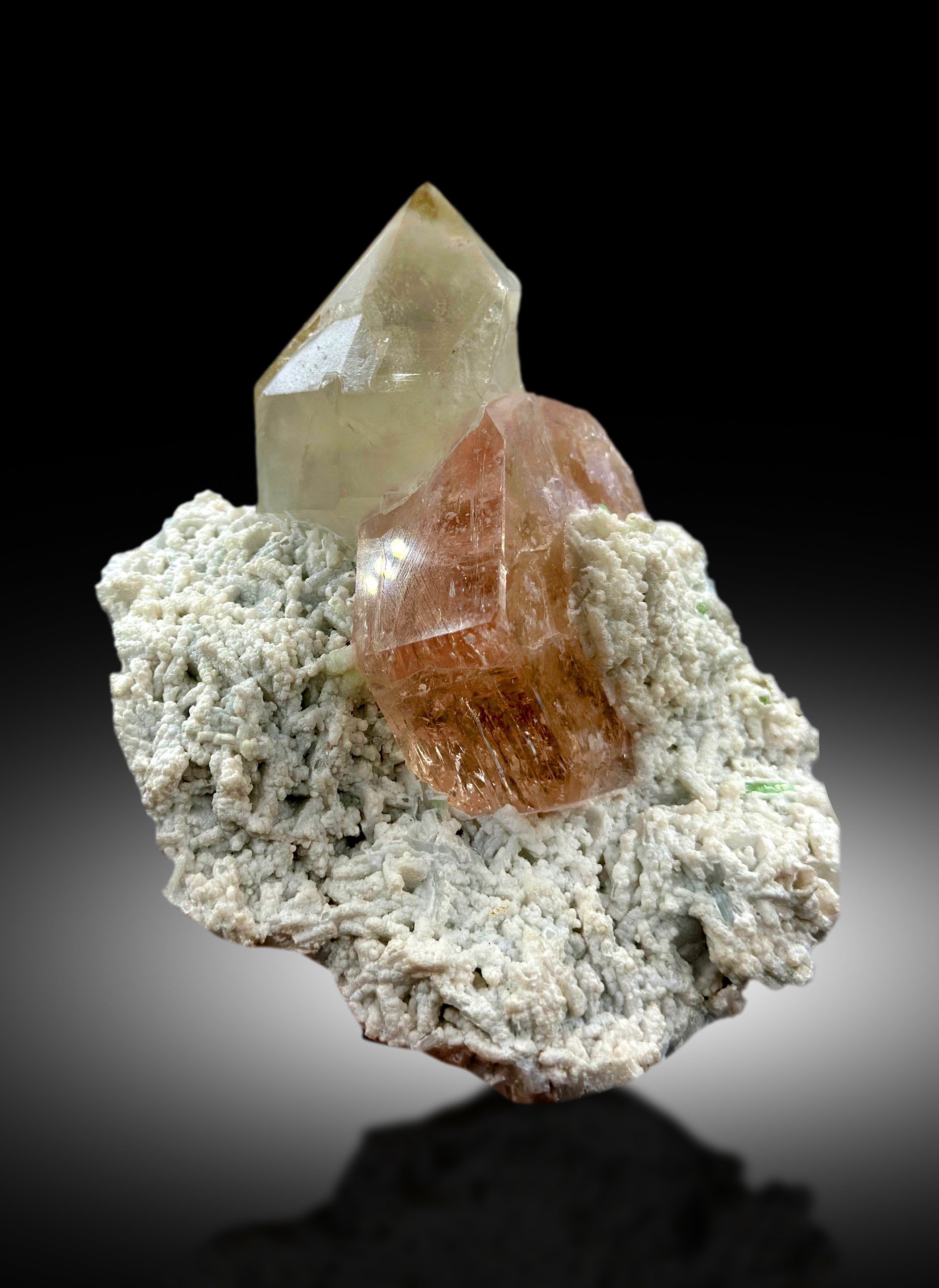 Exquisite Peach Pink Color Morganite with with Green Tourmalines Quartz and Albite, Morganite Specimen from Dara-i-Pech Afghanistan - 1412 g