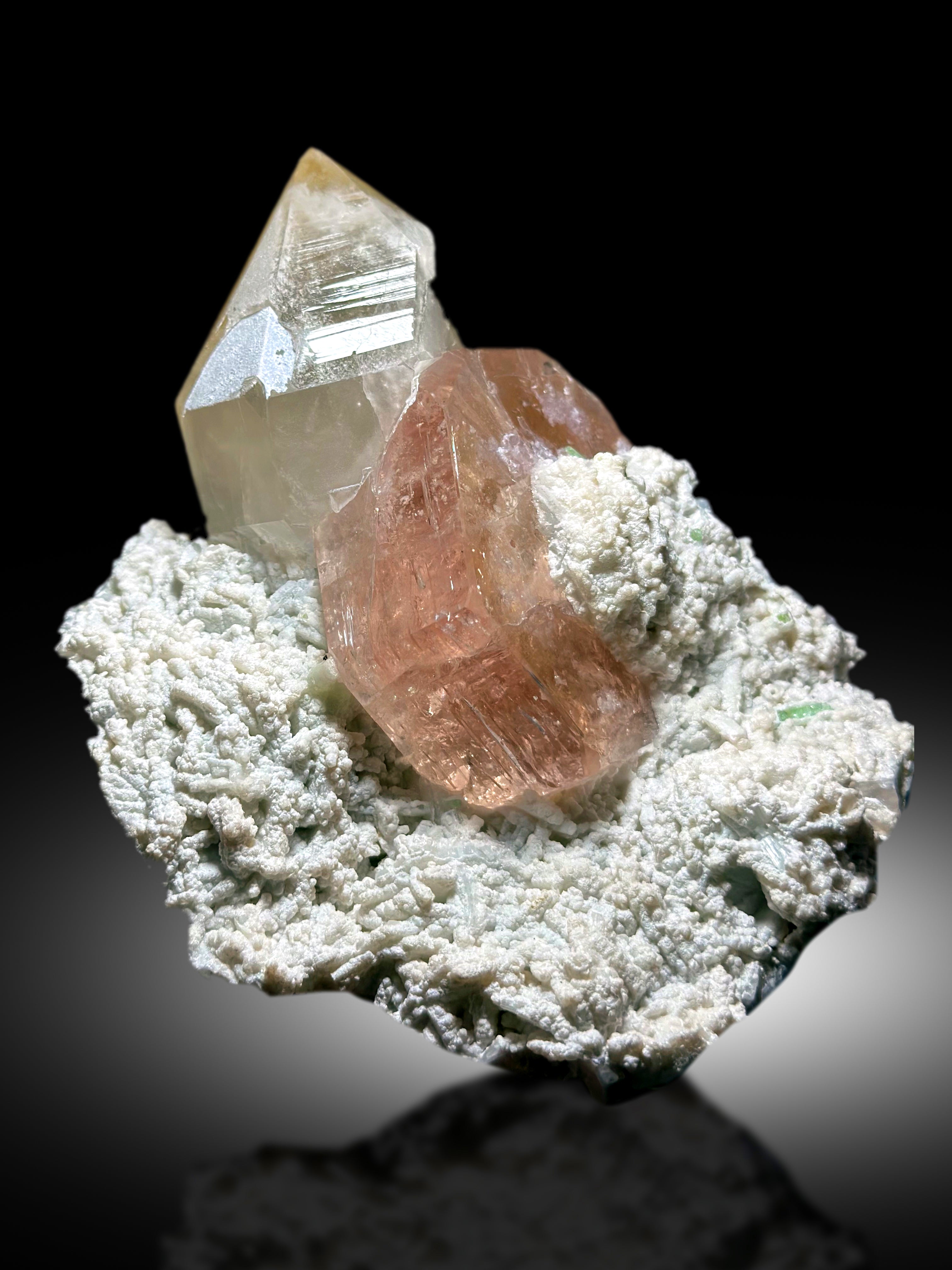 Exquisite Peach Pink Color Morganite with with Green Tourmalines Quartz and Albite, Morganite Specimen from Dara-i-Pech Afghanistan - 1412 g