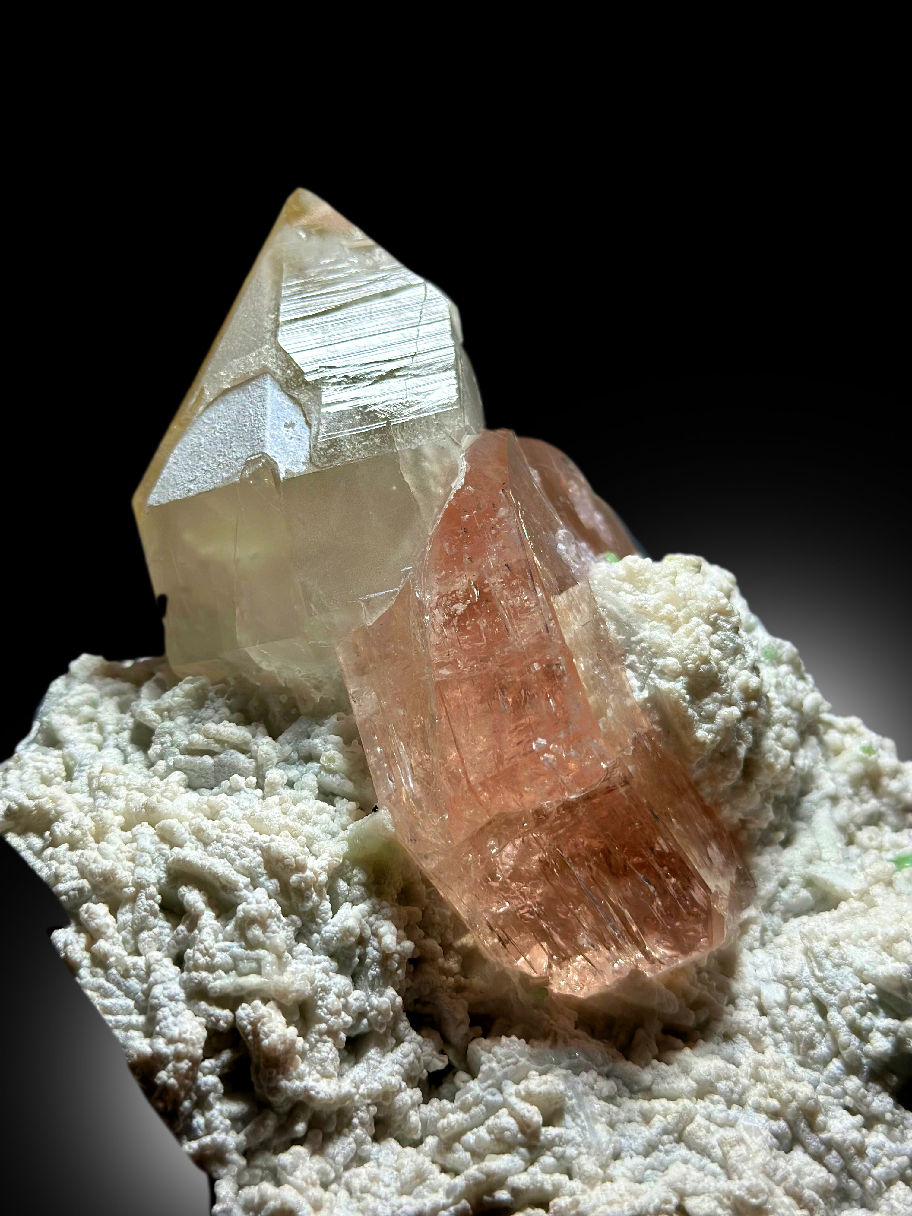 Exquisite Peach Pink Color Morganite with with Green Tourmalines Quartz and Albite, Morganite Specimen from Dara-i-Pech Afghanistan - 1412 g