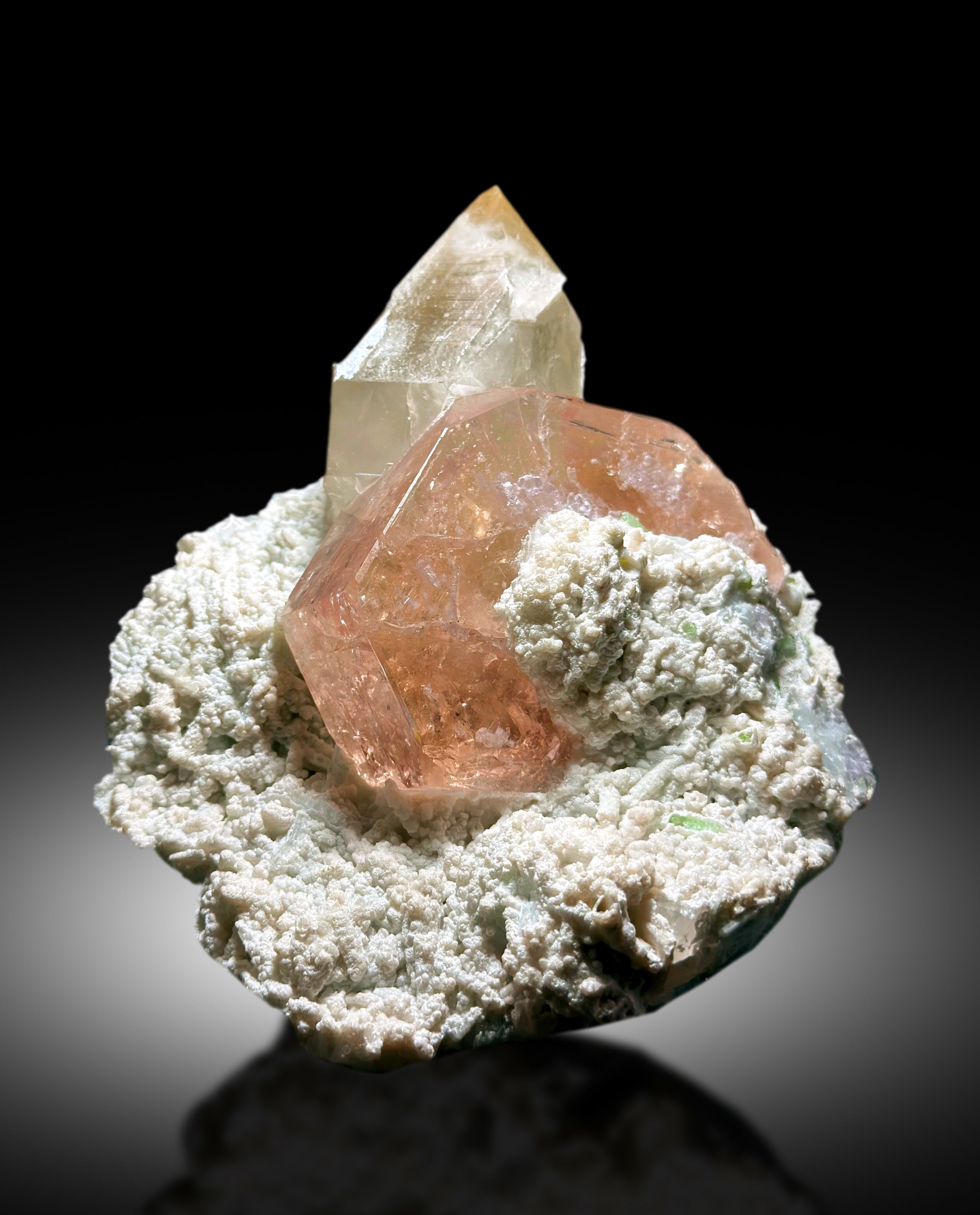 Exquisite Peach Pink Color Morganite with with Green Tourmalines Quartz and Albite, Morganite Specimen from Dara-i-Pech Afghanistan - 1412 g