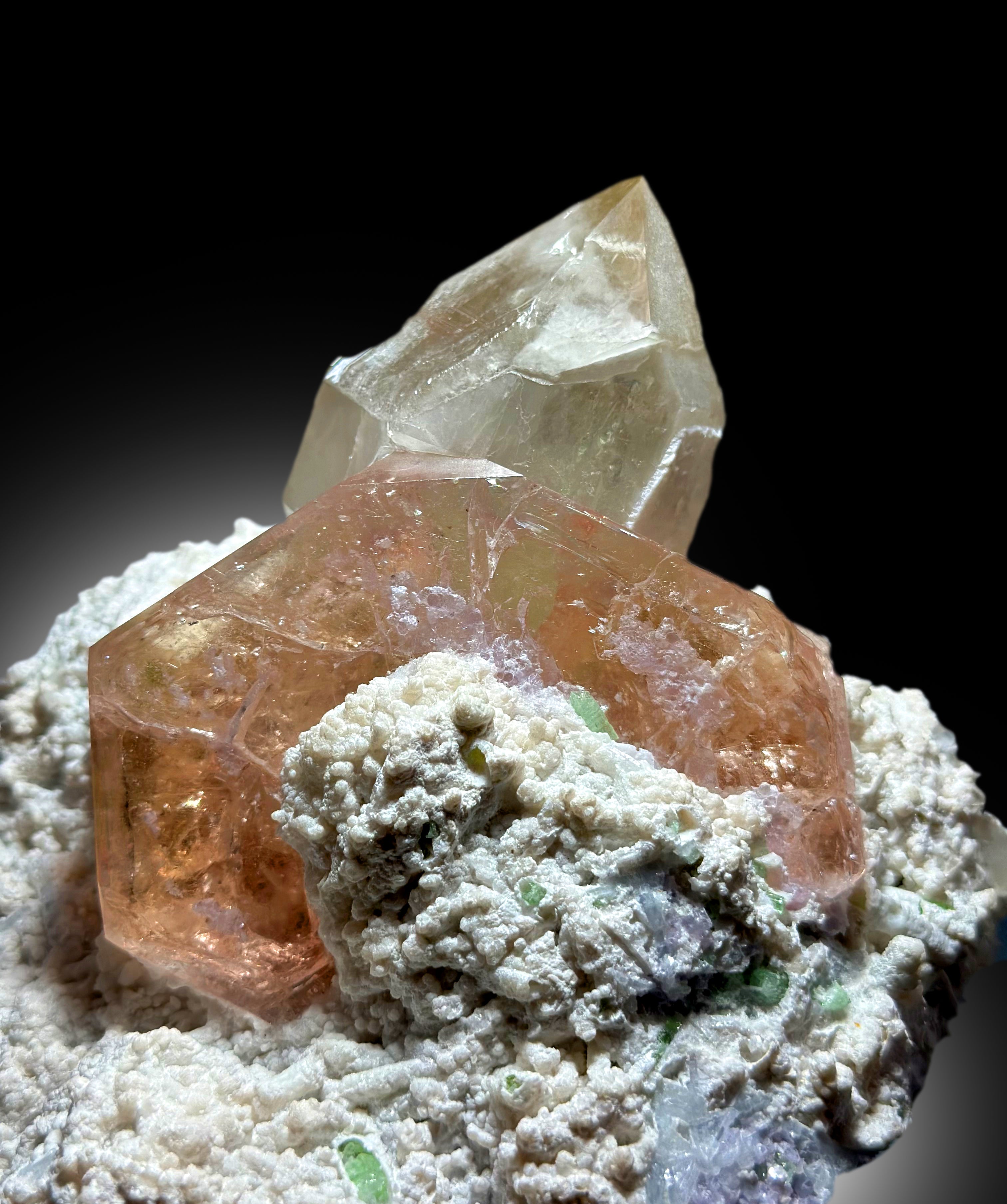 Exquisite Peach Pink Color Morganite with with Green Tourmalines Quartz and Albite, Morganite Specimen from Dara-i-Pech Afghanistan - 1412 g