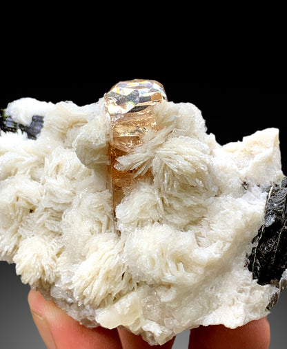 Rich Golden Color Topaz with Cleavelandite Albite and Schorl Black Tourmaline from Skardu Pakistan - 255 gram