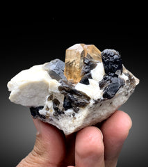 Topaz Crystals on Smoky Quartz and Feldspar Specimen from Skardu Pakistan - 170 grams