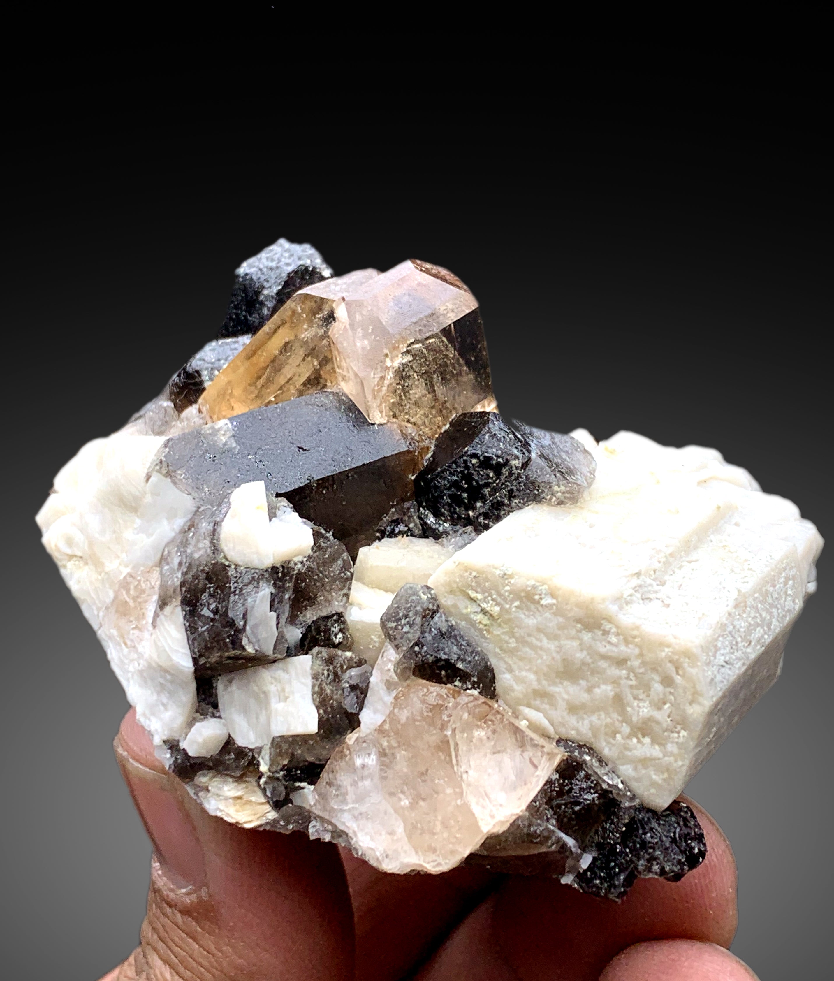 Topaz Crystals on Smoky Quartz and Feldspar Specimen from Skardu Pakistan - 170 grams