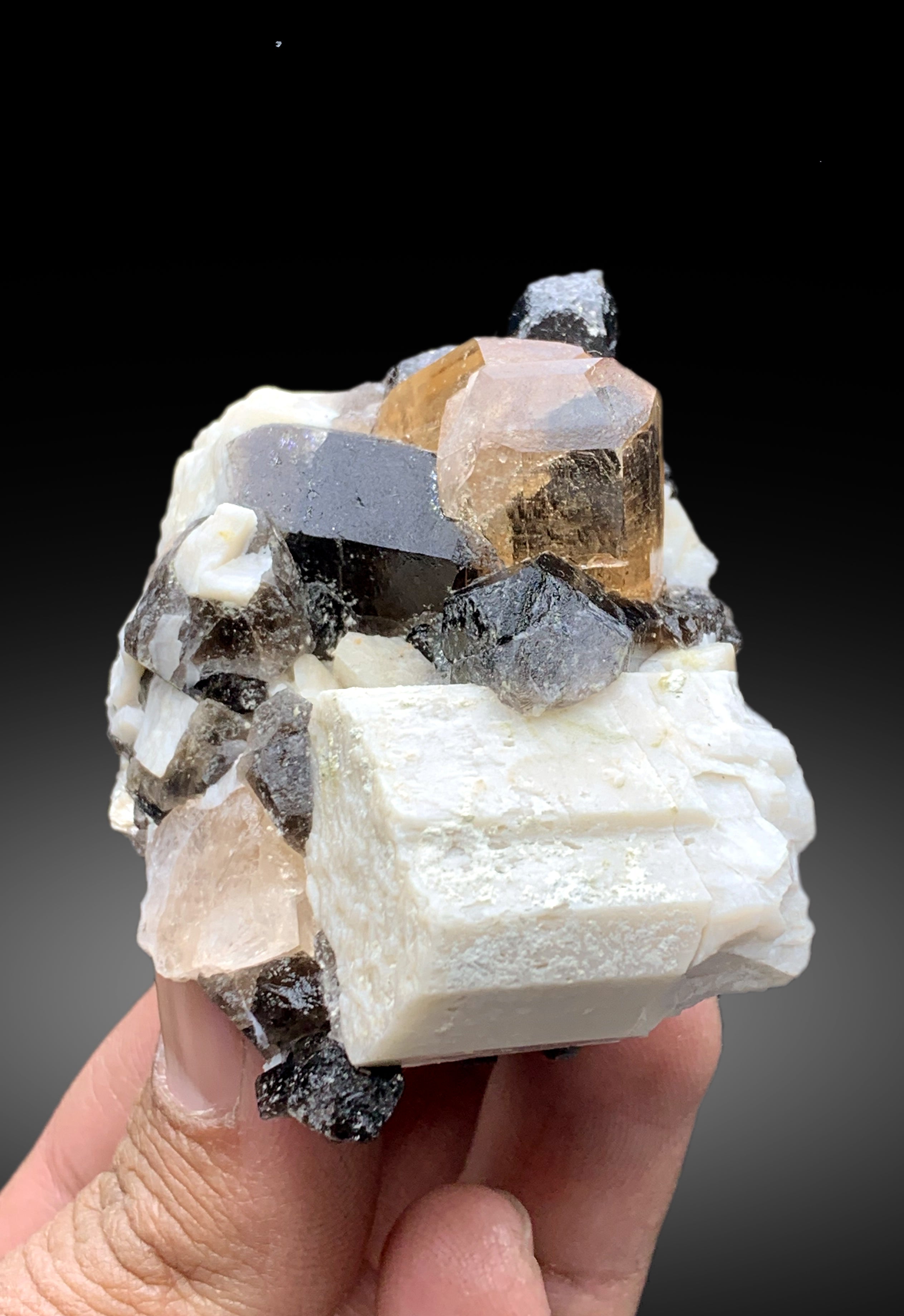 Topaz Crystals on Smoky Quartz and Feldspar Specimen from Skardu Pakistan - 170 grams