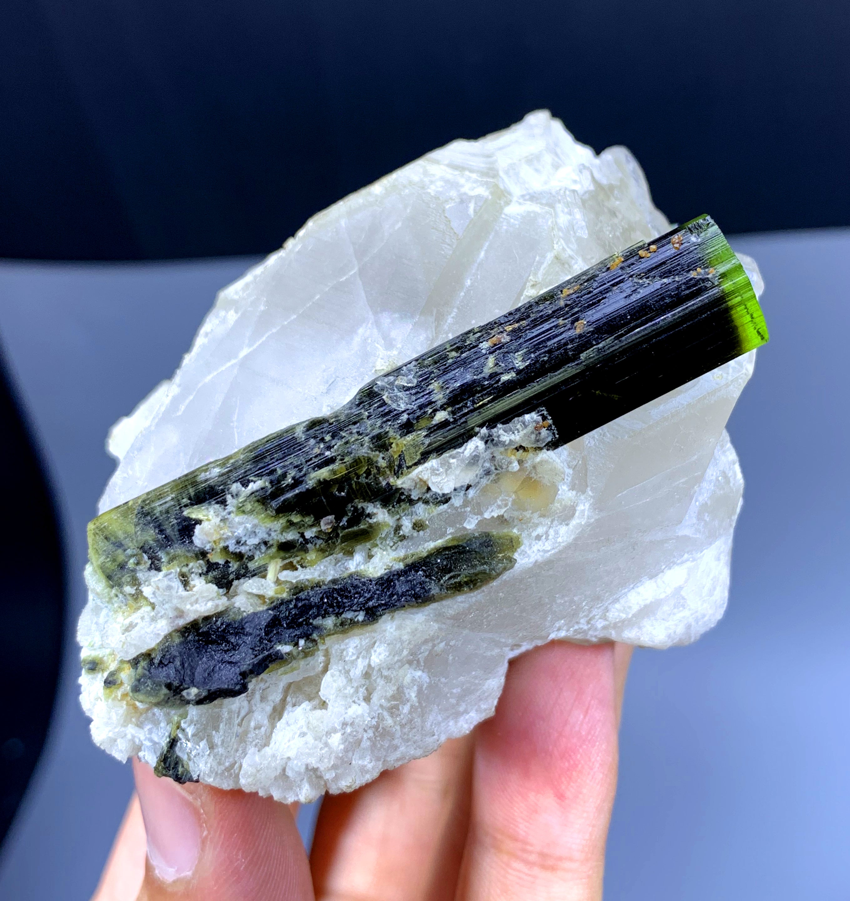 Green Cap Tourmaline Crystals on Quartz from Pakistan - 203 gram