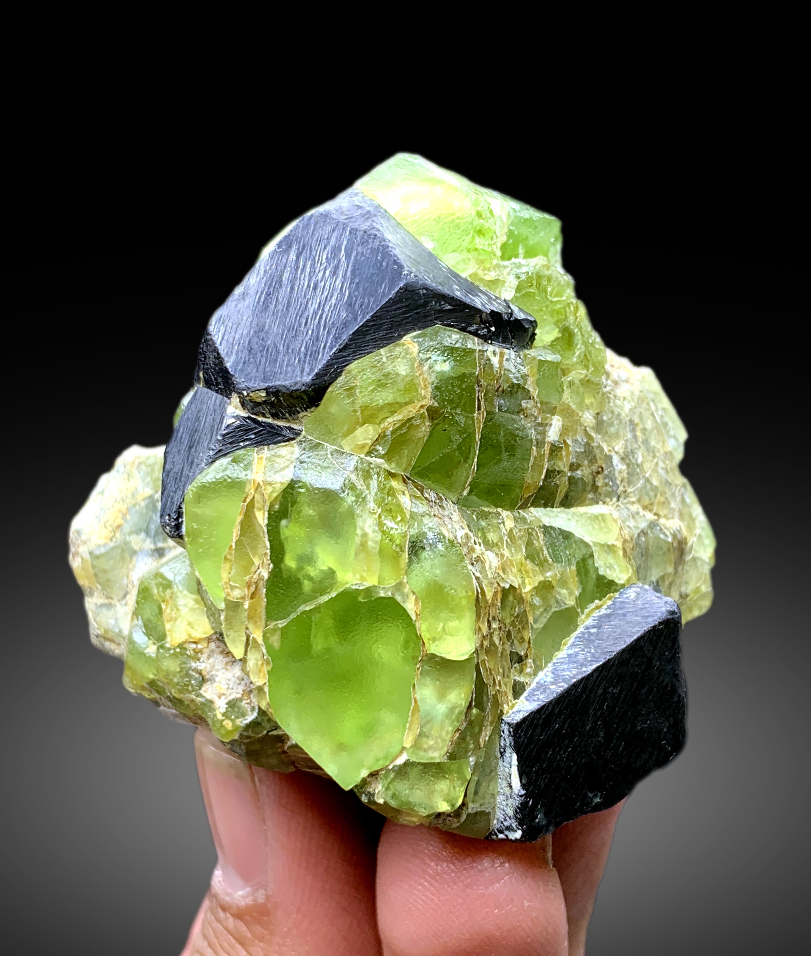 Lush Green Peridot with Magnetite from Pakistan - 185 gram