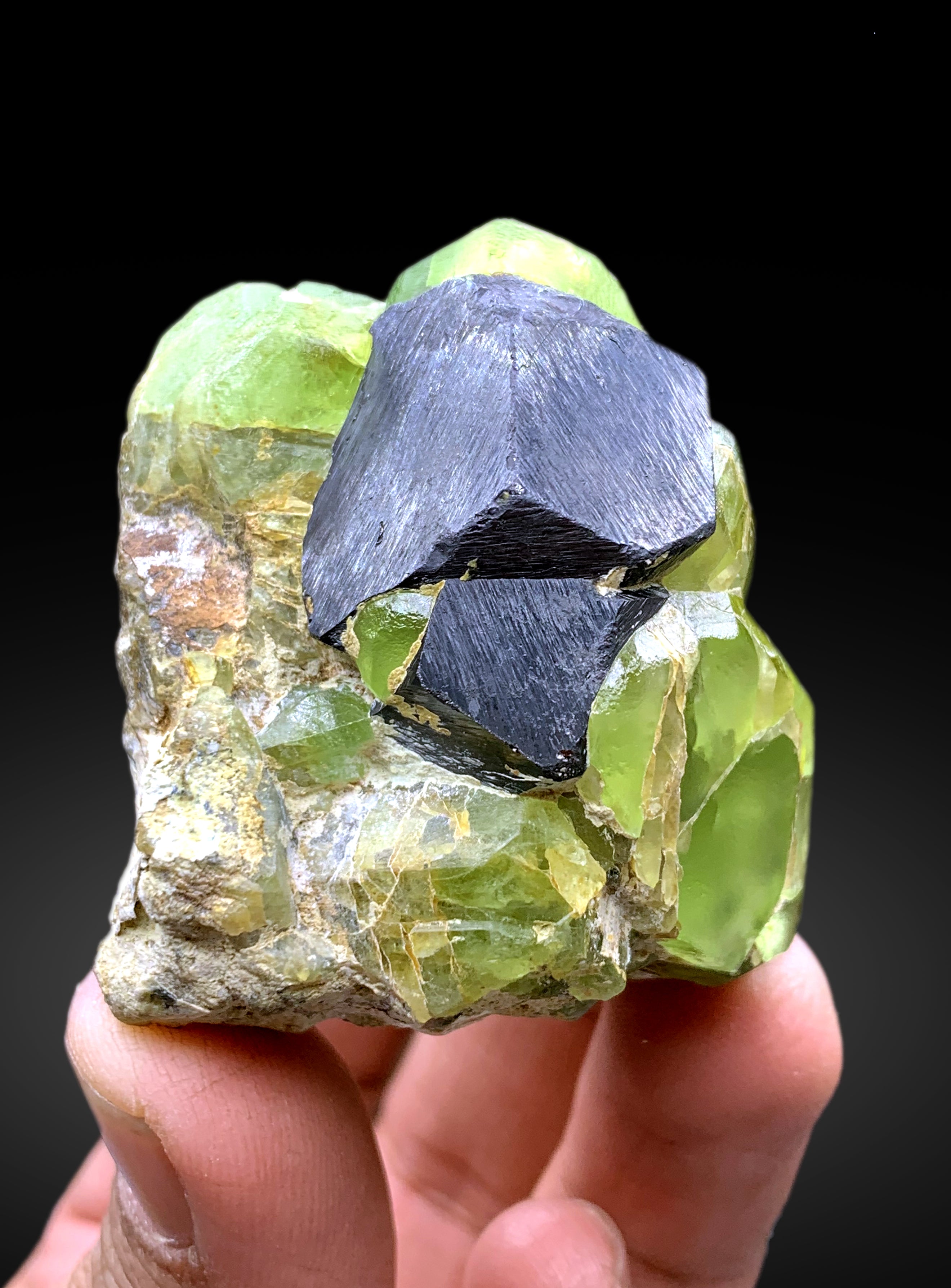 Lush Green Peridot with Magnetite from Pakistan - 185 gram