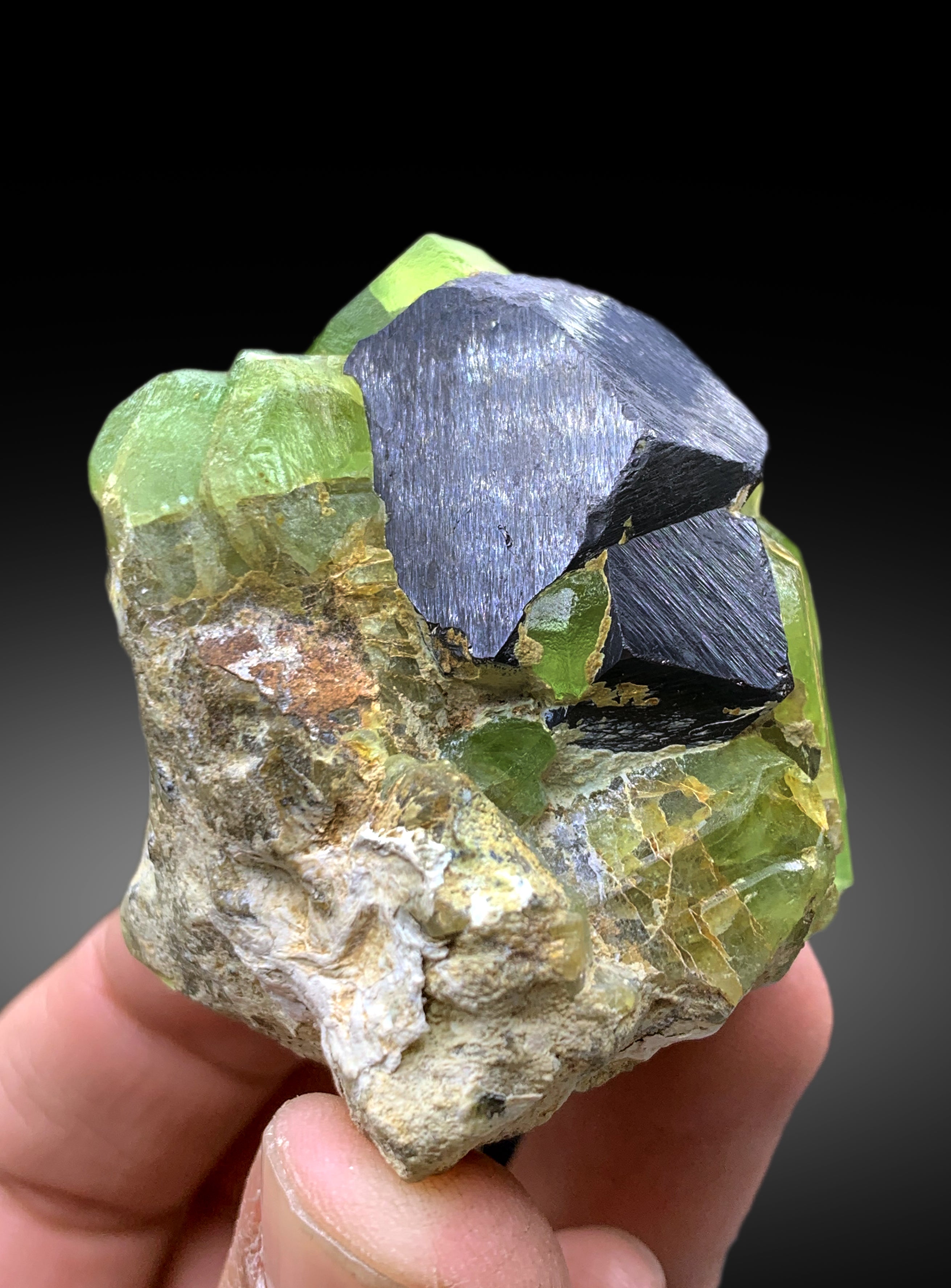 Lush Green Peridot with Magnetite from Pakistan - 185 gram