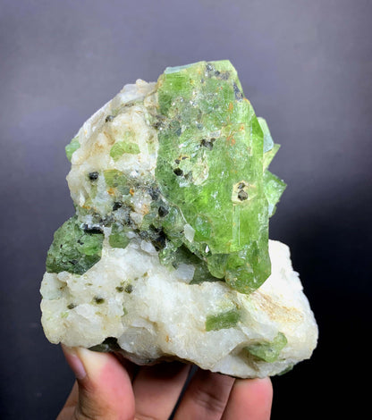 Green Diopside Crystals On Matrix From Afghanistan - 543 Grams