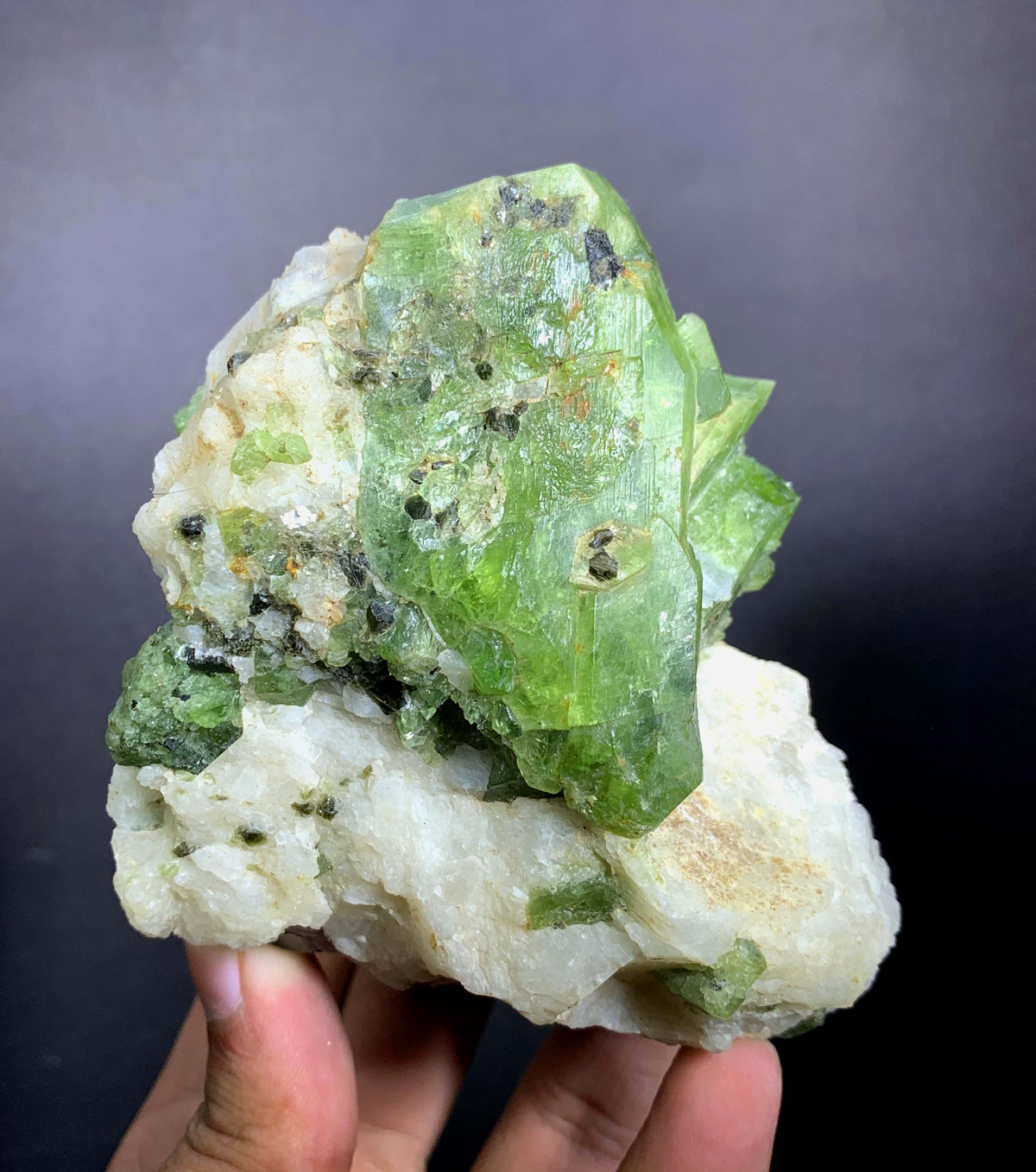 Green Diopside Crystals On Matrix From Afghanistan - 543 Grams