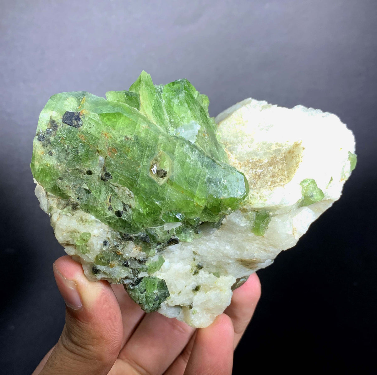 Green Diopside Crystals On Matrix From Afghanistan - 543 Grams