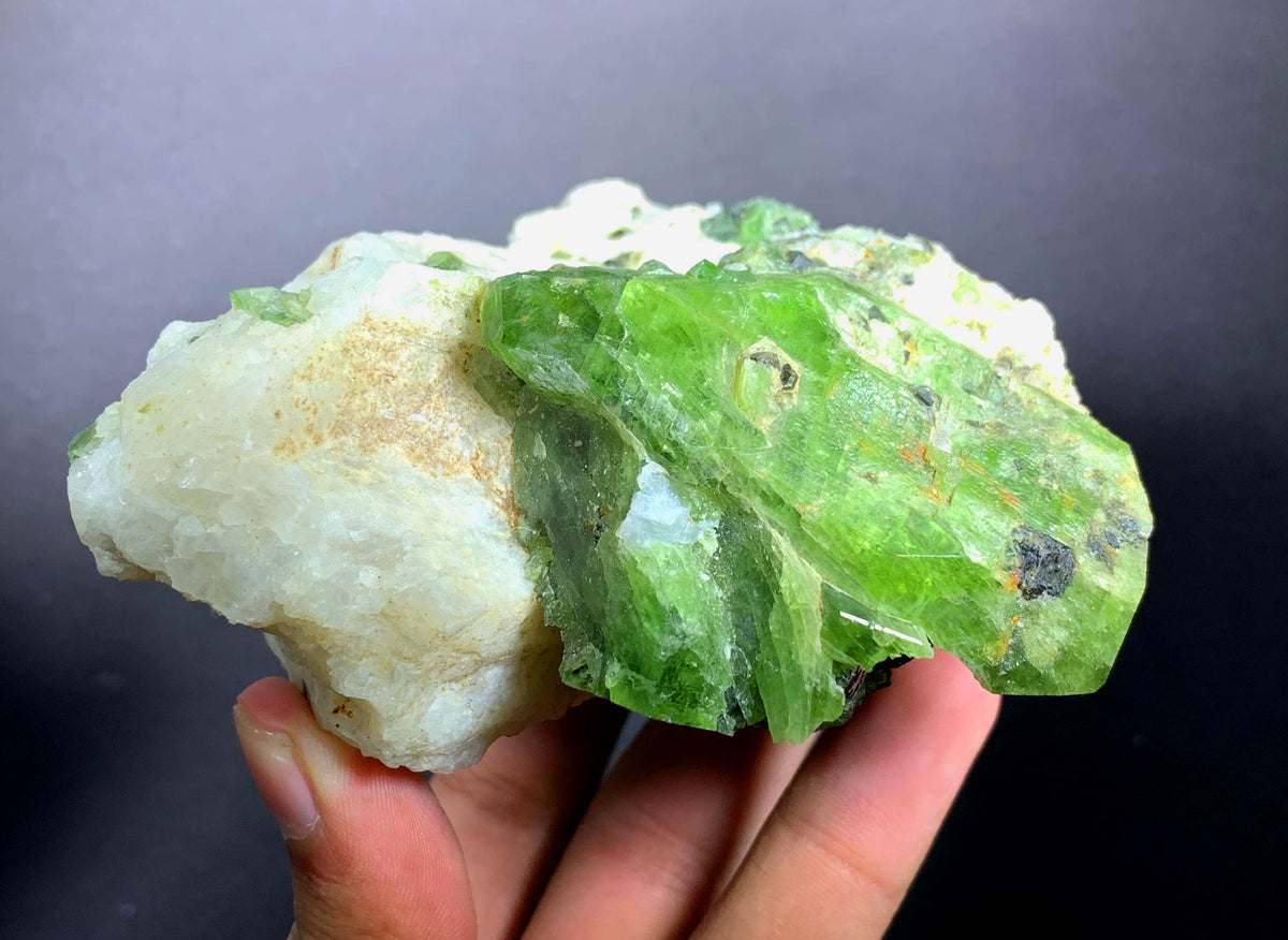 Green Diopside Crystals On Matrix From Afghanistan - 543 Grams
