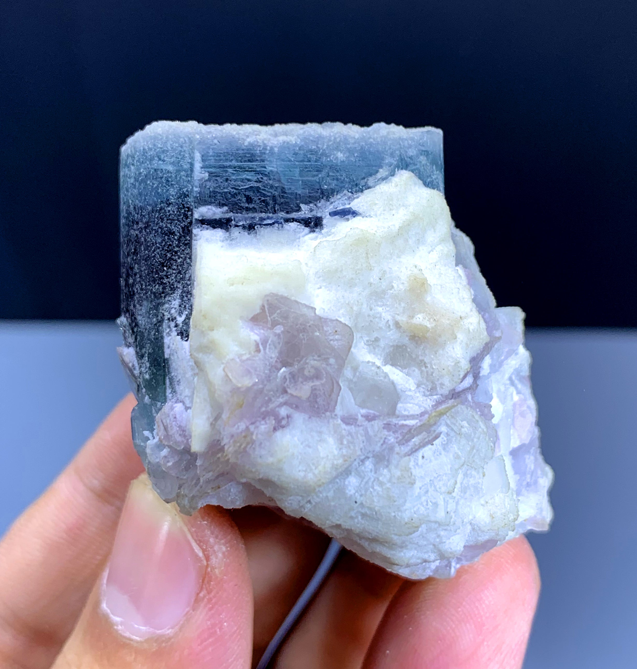Blue Cap Tourmaline on Lepidolite from Paprok Afghanistan - 65 gram