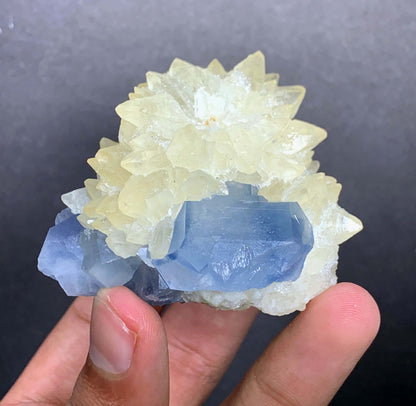 Blue Celestine Crystal on Yellow Calcite From Afghanistan - 170 Grams