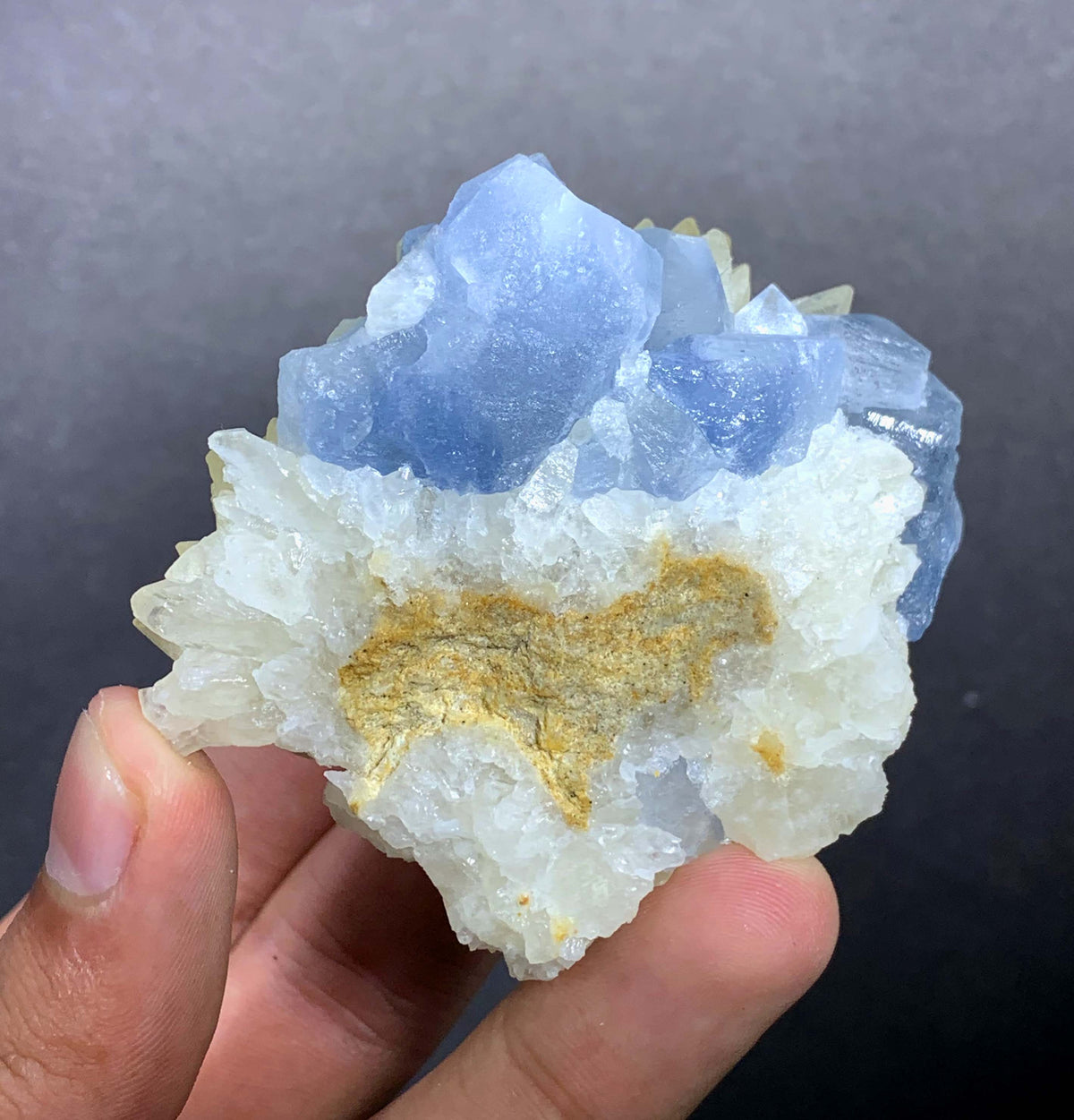 Blue Celestine Crystal on Yellow Calcite From Afghanistan - 170 Grams