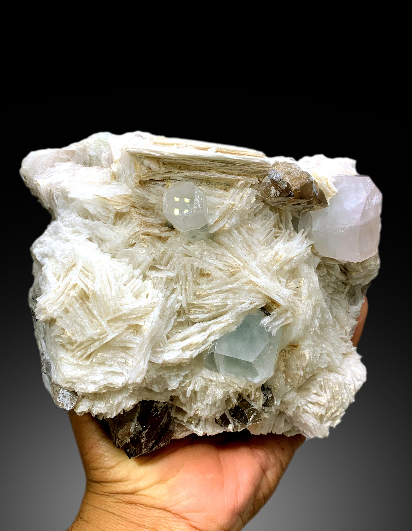 Sky Blue Aquamarine with Morganite, Smoky Quartz and White Albite, Fine Mineral, Aquamarine Specimen - 3200 gram