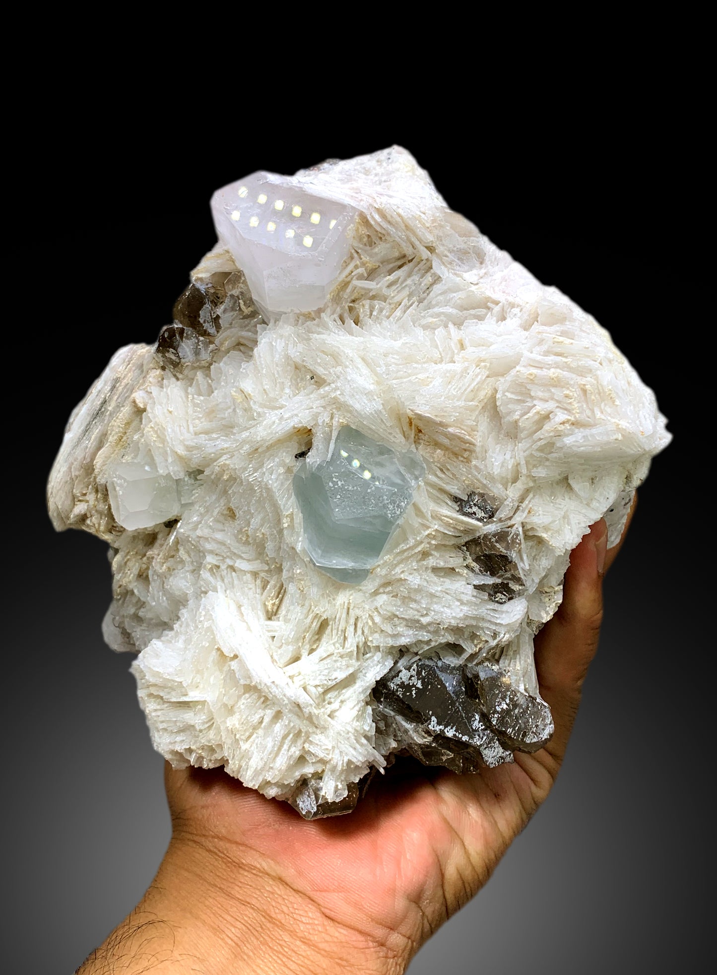 Sky Blue Aquamarine with Morganite, Smoky Quartz and White Albite, Fine Mineral, Aquamarine Specimen - 3200 gram