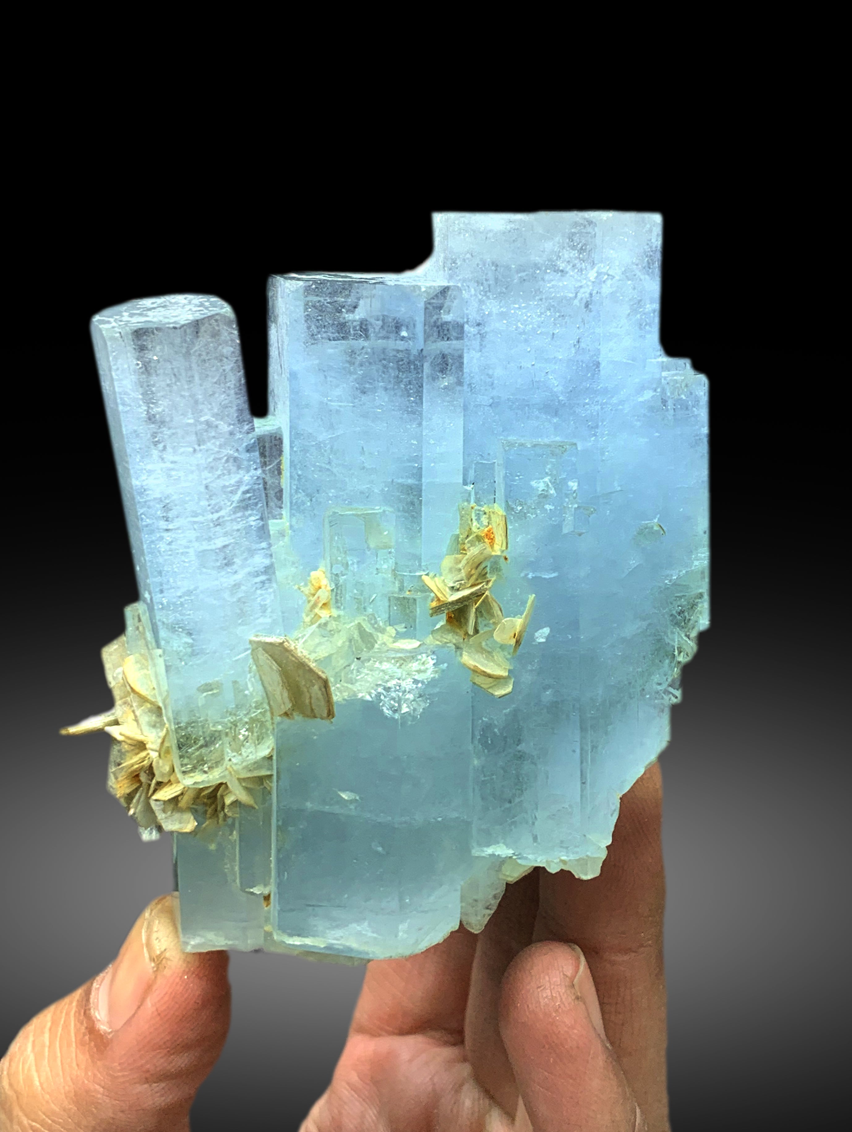 Incredible Blue Aquamarine Cluster with Muscovite from Pakistan - 408 gram