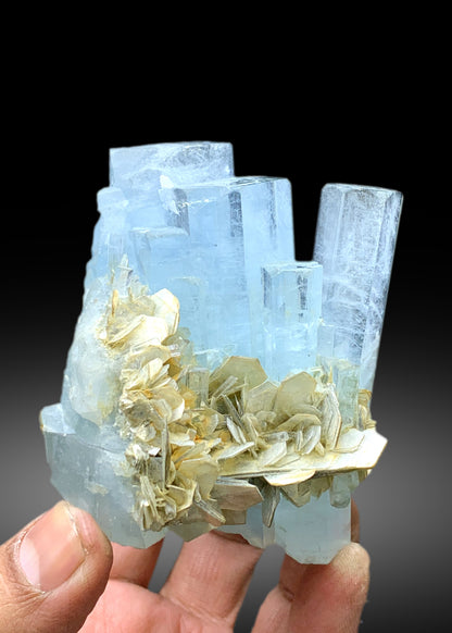 Incredible Blue Aquamarine Cluster with Muscovite from Pakistan - 408 gram
