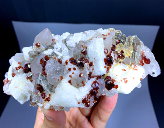 Red Garnet Cluster with Quartz and Mica Specimen from Pakistan - 333 gram
