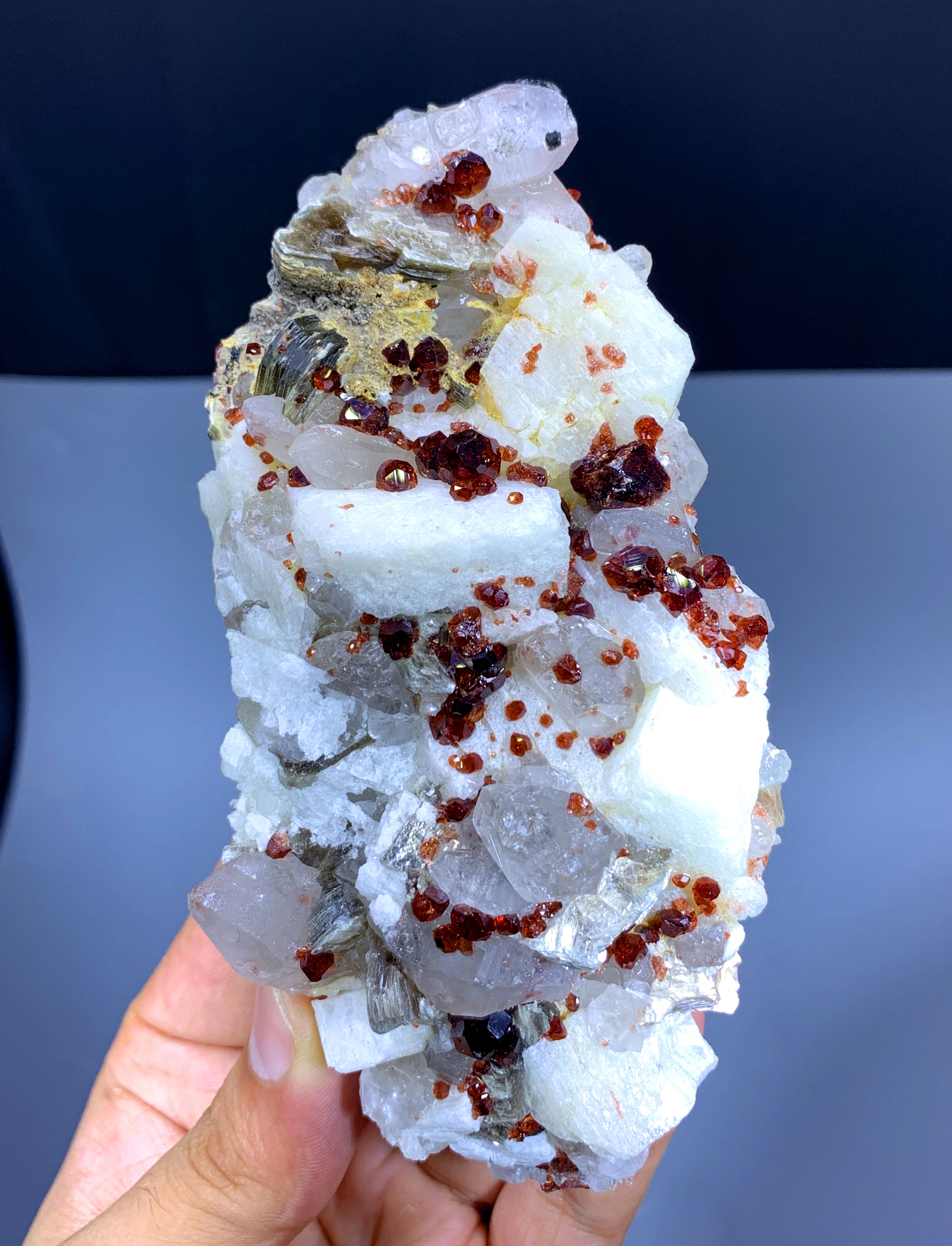 Red Garnet Cluster with Quartz and Mica Specimen from Pakistan - 333 gram