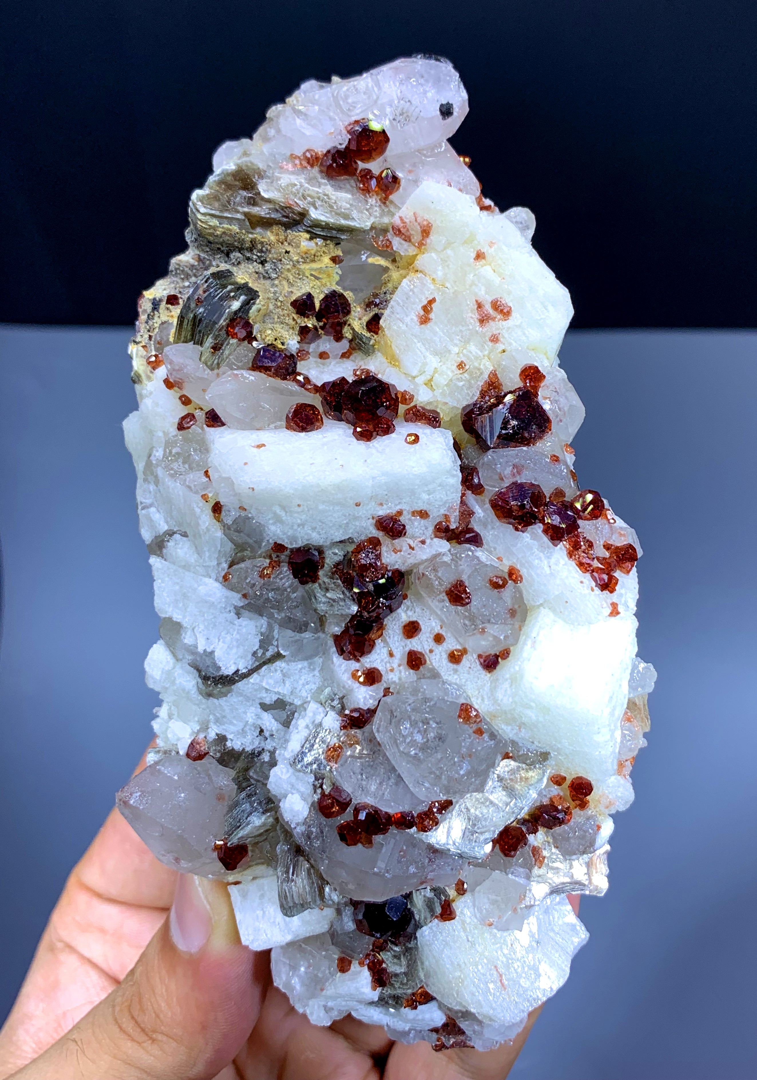 Red Garnet Cluster with Quartz and Mica Specimen from Pakistan - 333 gram