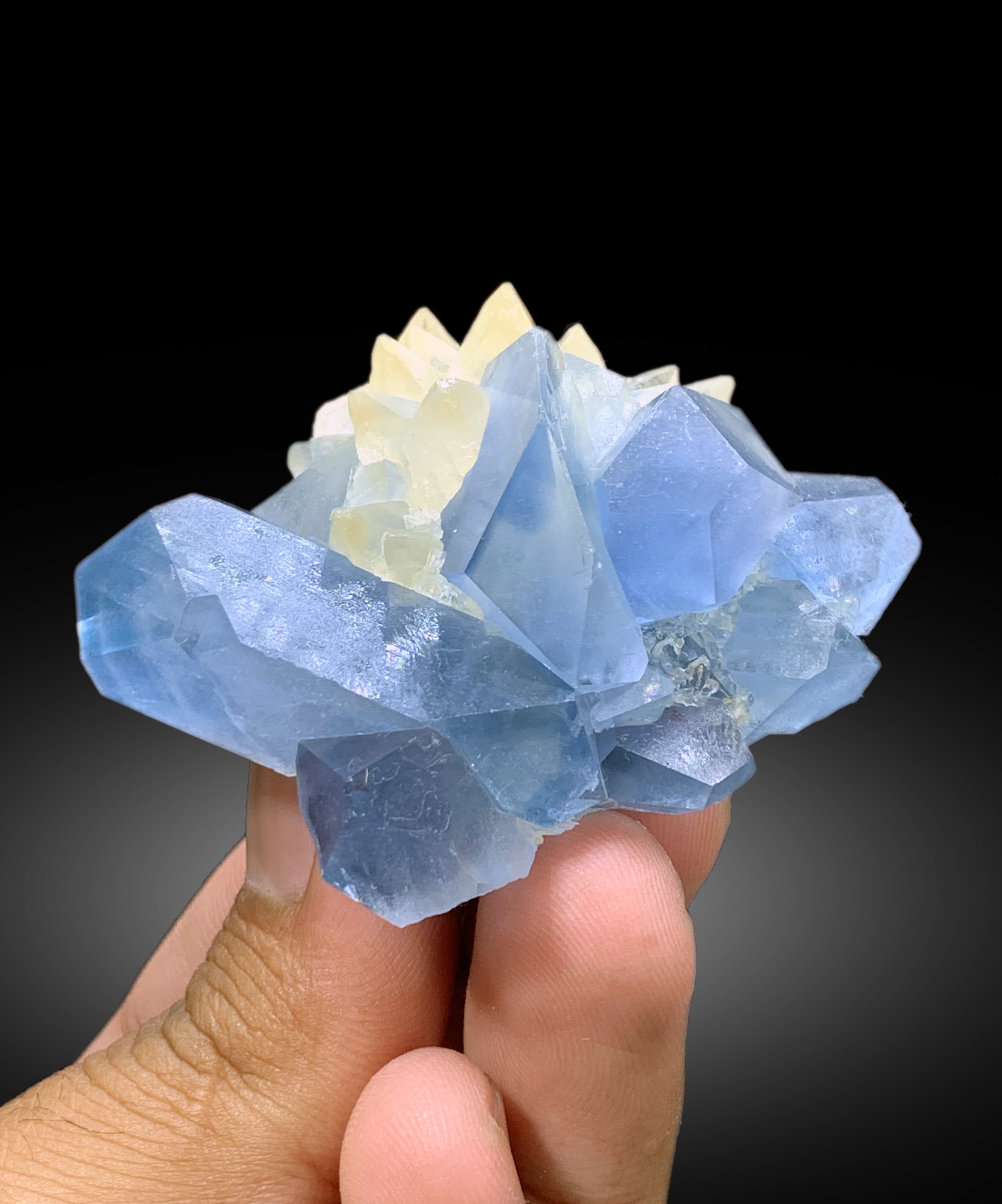 Natural Blue Color Celestine with Calcite, Celestine Specimen, Fine Mineral, Celestine from Baghdis, Mine Afghanistan - 117 gram