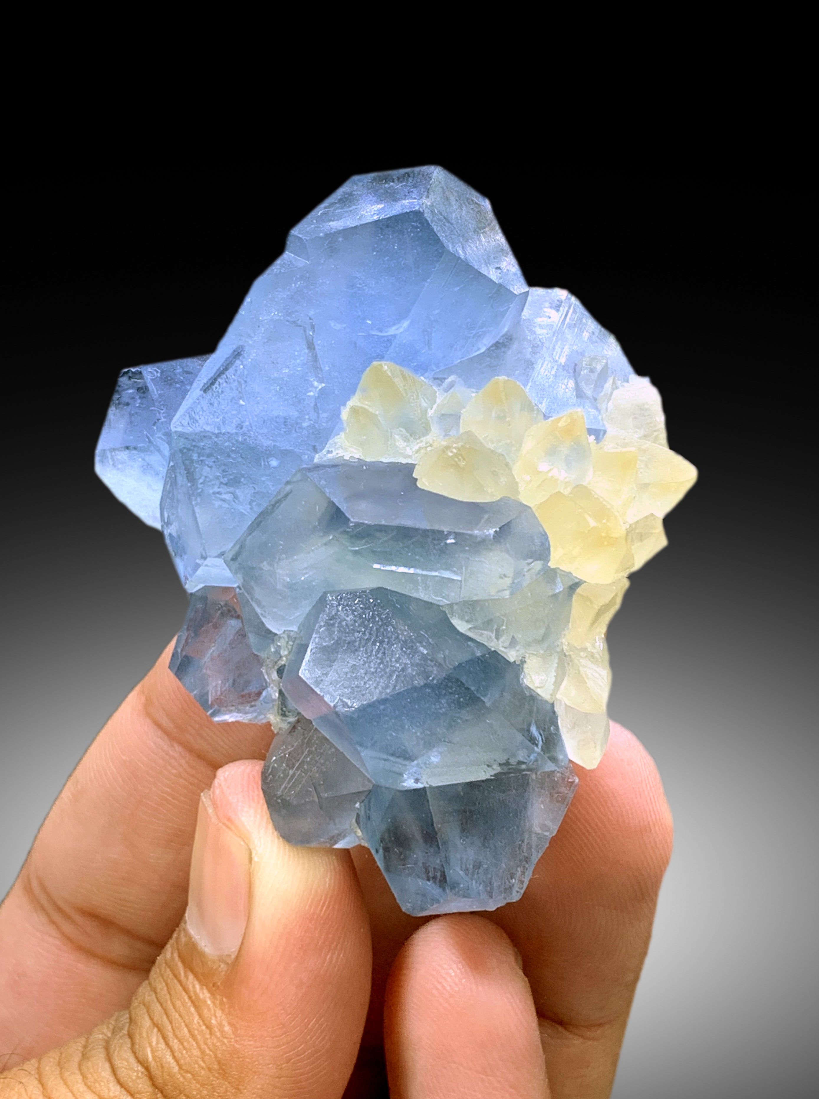 Natural Blue Color Celestine with Calcite, Celestine Specimen, Fine Mineral, Celestine from Baghdis, Mine Afghanistan - 117 gram