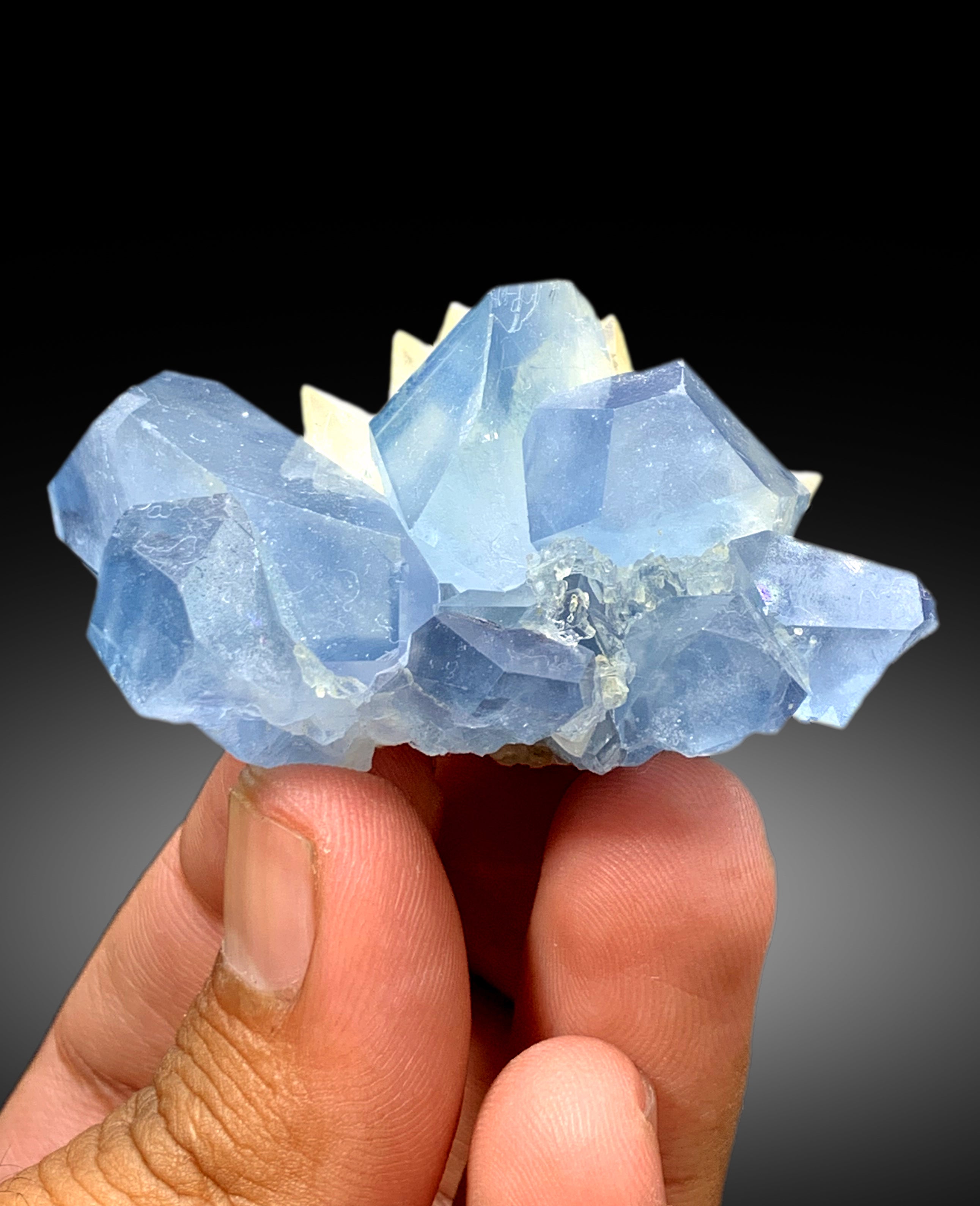 Natural Blue Color Celestine with Calcite, Celestine Specimen, Fine Mineral, Celestine from Baghdis, Mine Afghanistan - 117 gram